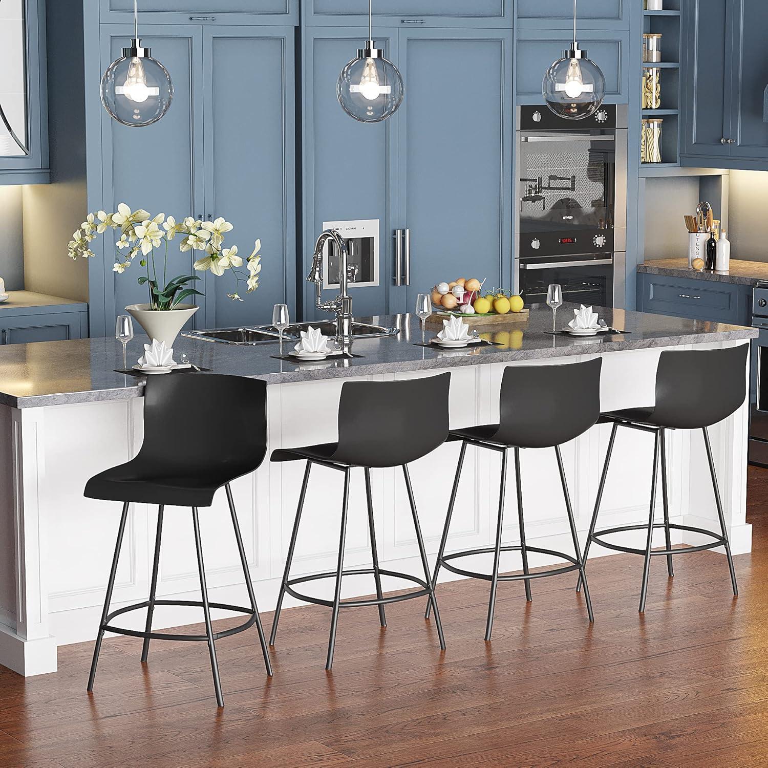Bar Stools Set of 4 Counter Height Bar Stools Modern Swivel Bar Chairs with Back Plastic 24" Metal Counter Height stools,Black