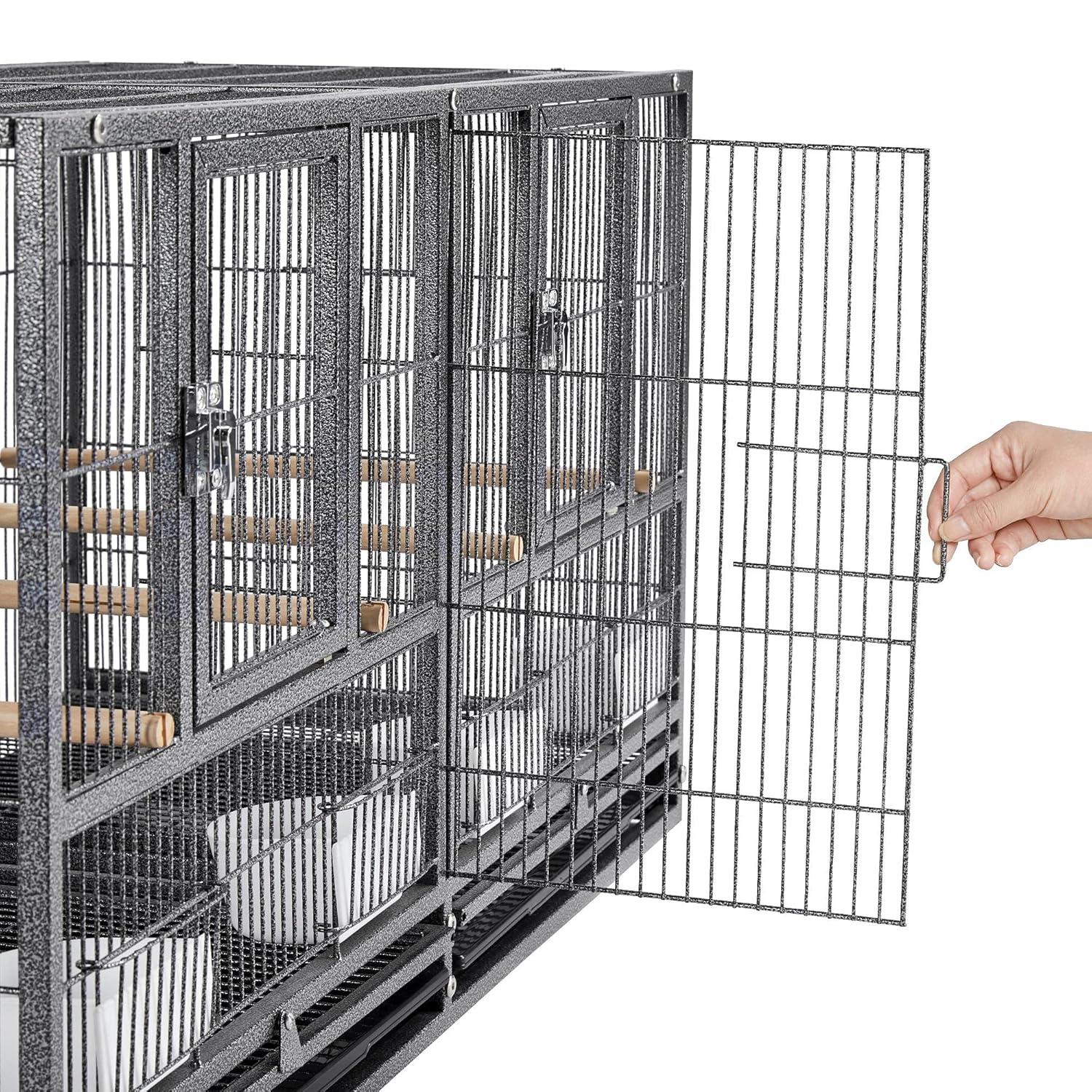 Alden Design 18" H Stackable Divided Breeder Meatal Bird Cage for Small Birds, Black