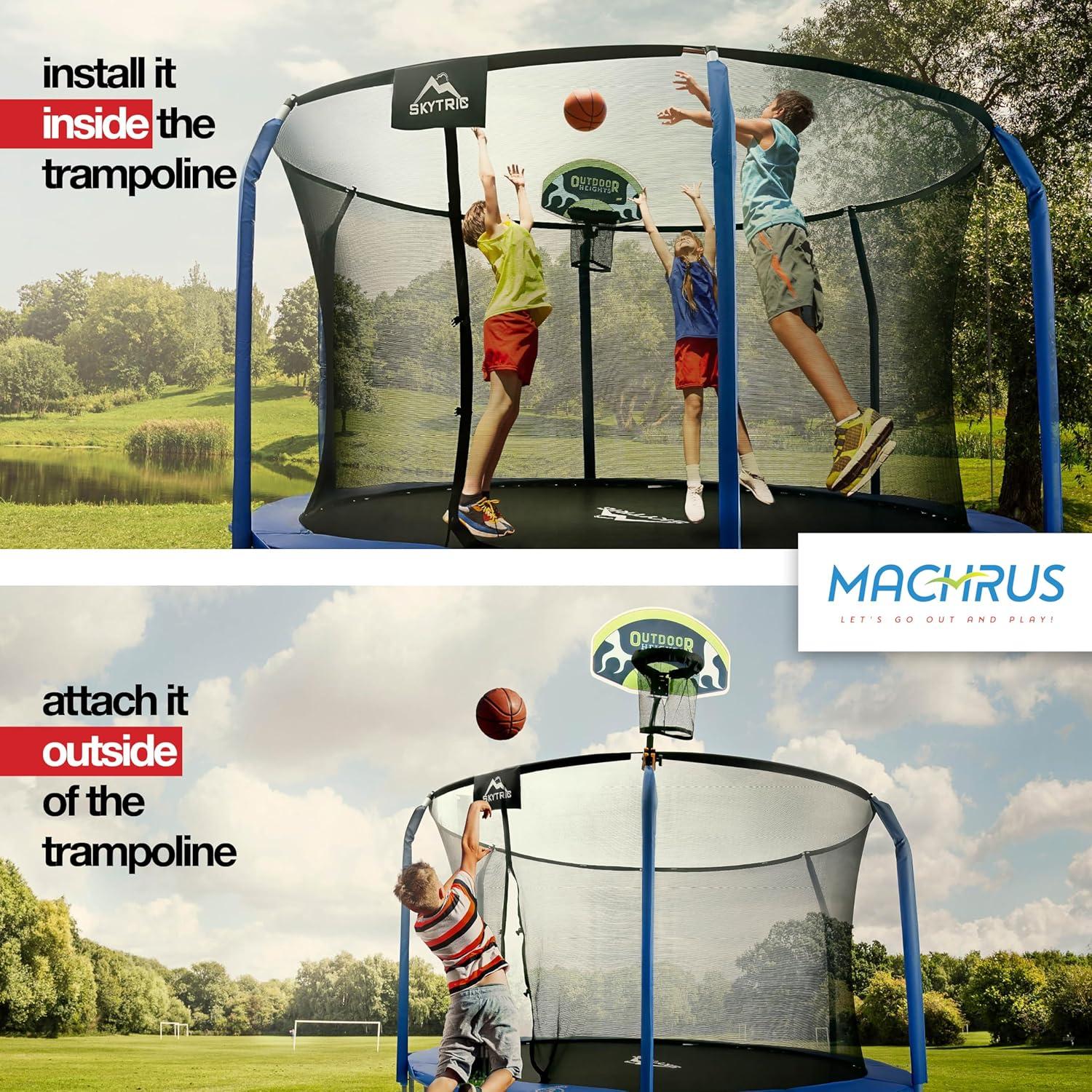 Moxie 15 FT Outdoor Trampoline Set w/ Safety Enclosure, includes Basketball Hoop with Ball & Pump & Ladder