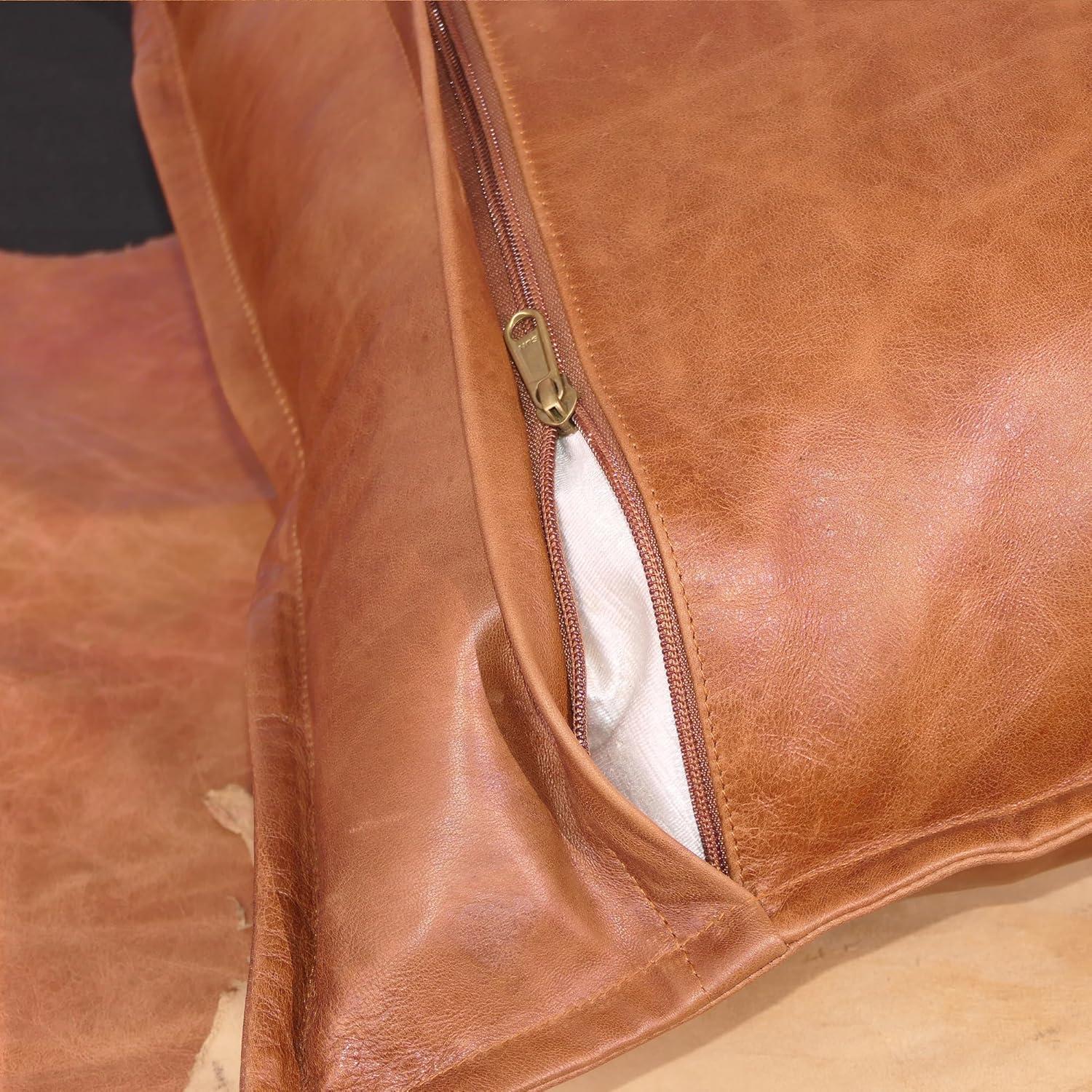 Hilason Set Of 2 Genuine Antique Vintage  Leather Pillow Cushion Cover