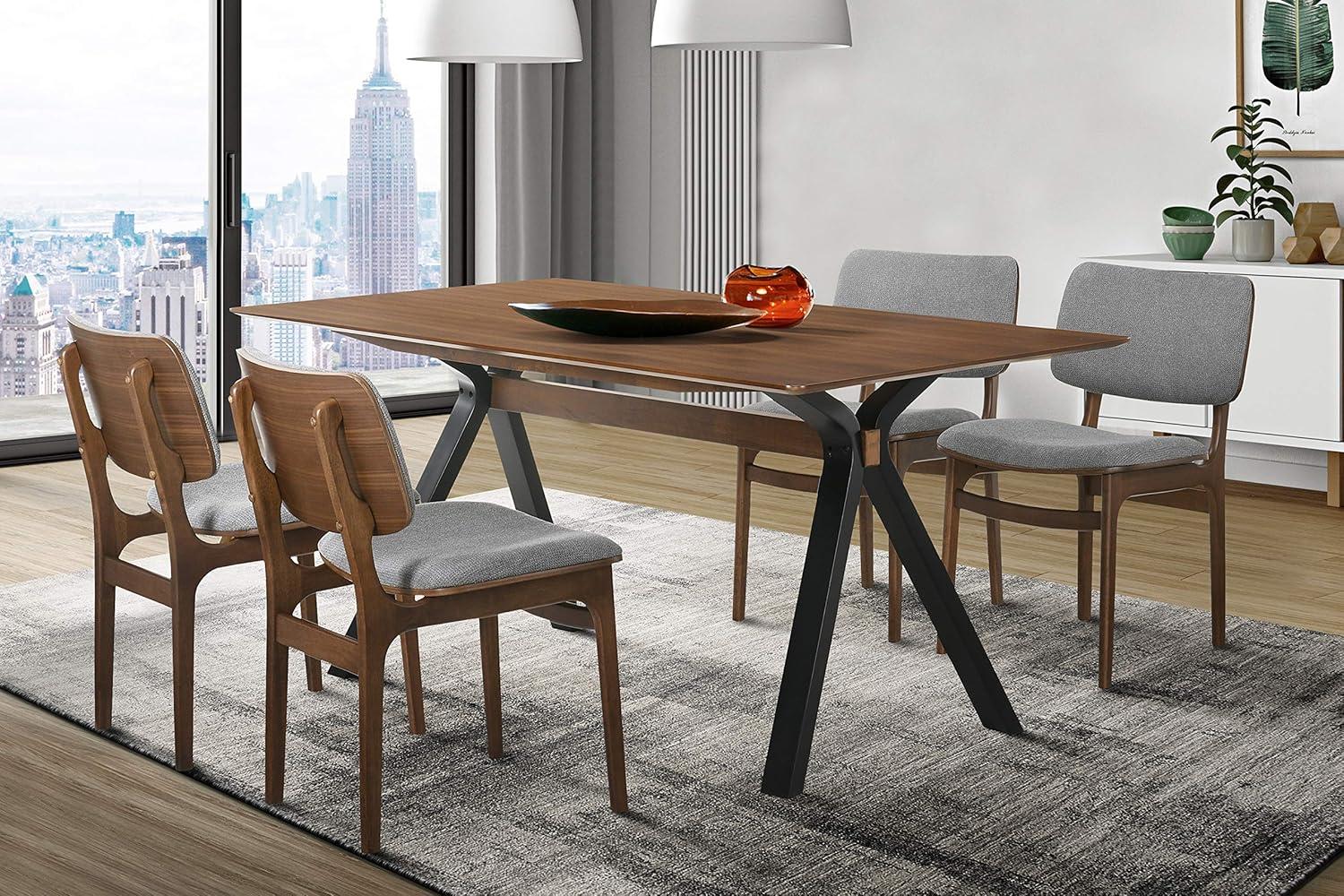 Set of 2 Lima Upholstered Wood Dining Chairs Walnut - Armen Living: Mid-Century Modern, Rubberwood Frame, Gray Polyester