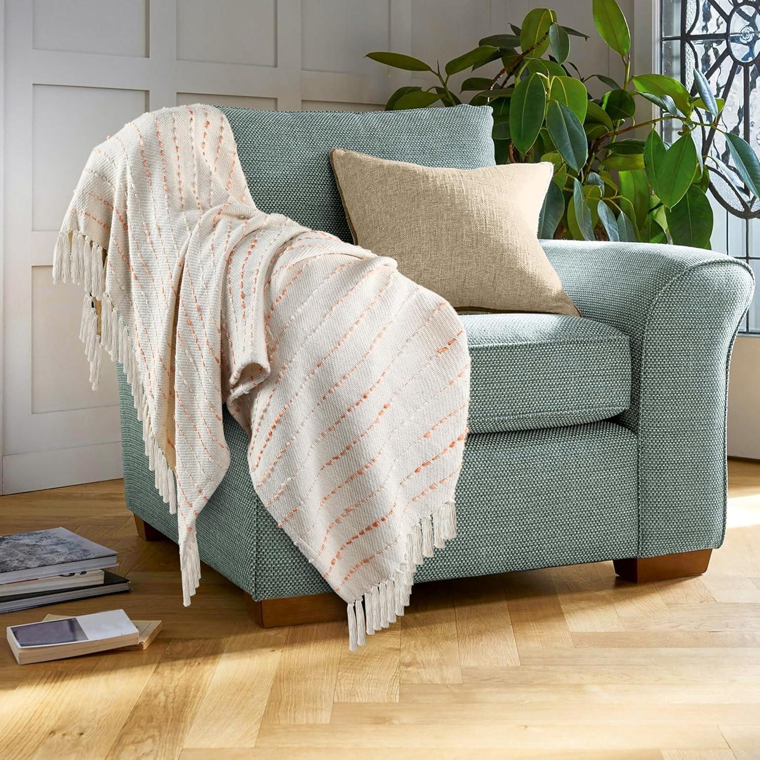 Rajani Home Deep Ombre Striped Handmade Woven Throw Blanket with Fringe