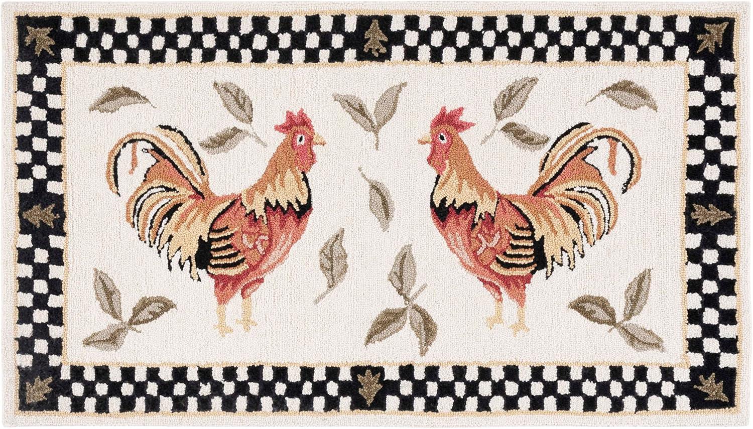 Safavieh  Hand-hooked Vintage Poster Ariadni Rooster Wool Rug.. Ivory/Black 1'8" x 2'6" 2' x 3' Accent, Indoor Entryway, Living Room, Dining Room