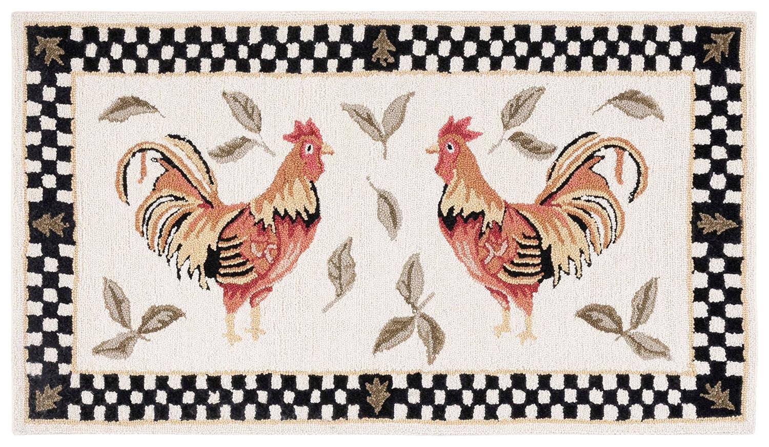 Safavieh  Hand-hooked Vintage Poster Ariadni Rooster Wool Rug.. Ivory/Black 1'8" x 2'6" Handmade 2' x 3' Indoor,Accent Living Room,Entryway,Dining