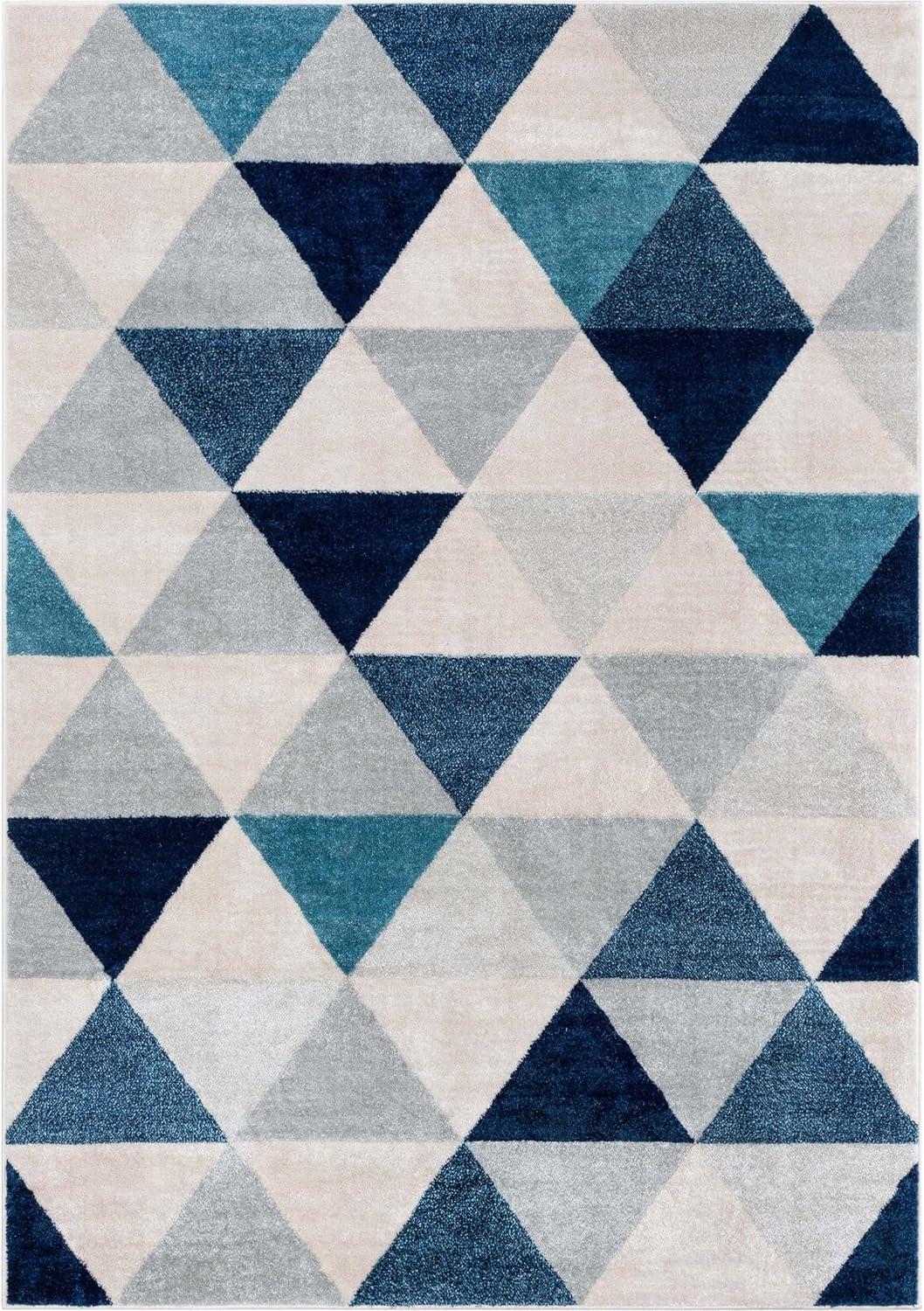 Well Woven Isometry Blue & Grey Modern Geometric Triangle Pattern 7'10" x 9'10" Area Rug Soft Shed Free Easy to Clean Stain Resistant