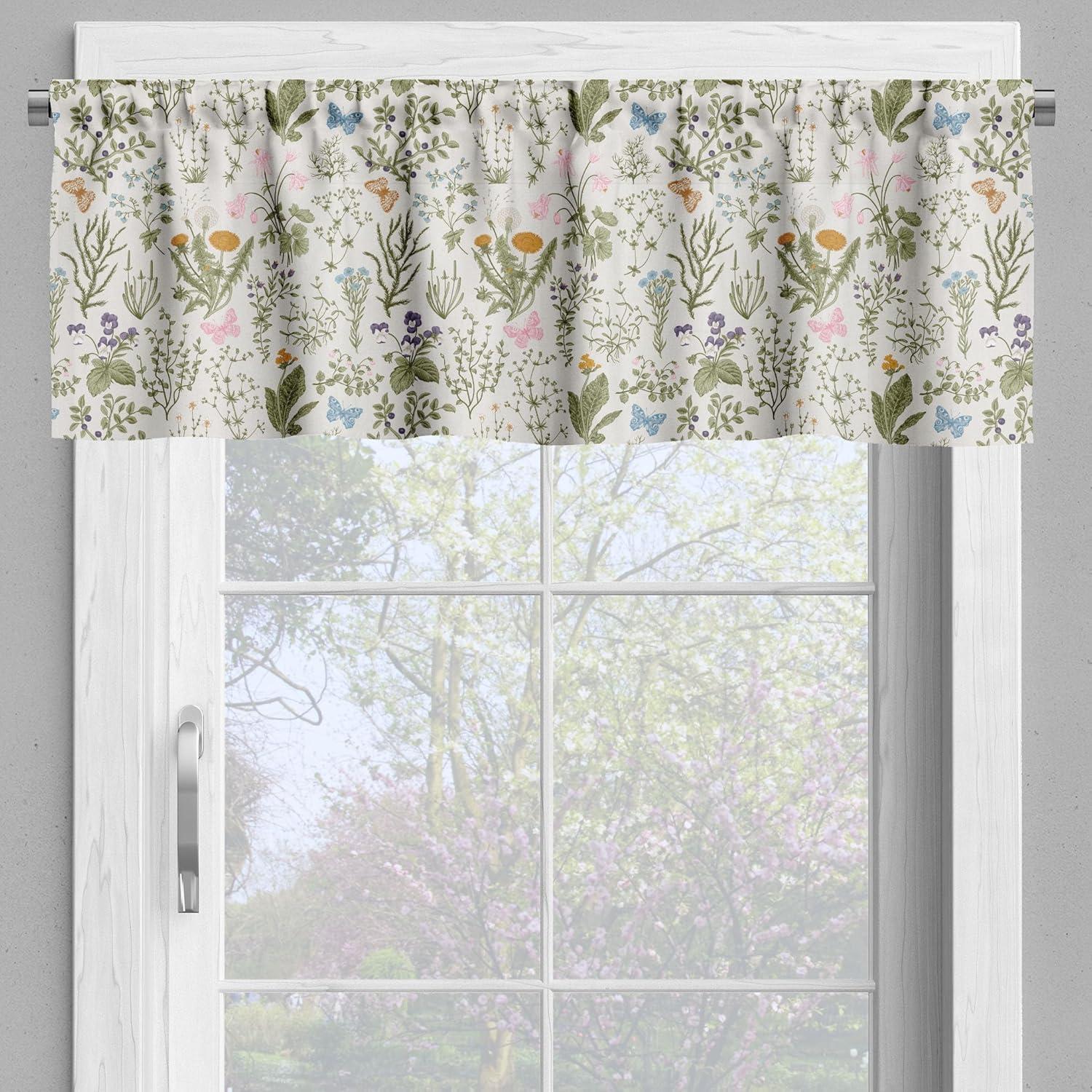 Ambesonne Floral Valance & Curtain, Vintage Garden Plants, 55"x36", Reseda Green Beige