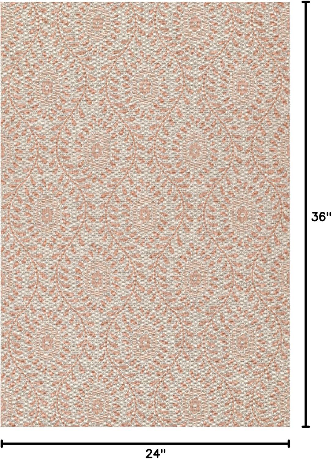 Momeni 9'x12' Riviera Adrian Area Rug Coral: Geometric Pattern, Indoor/Outdoor, Low Pile, Polypropylene, Machine Made