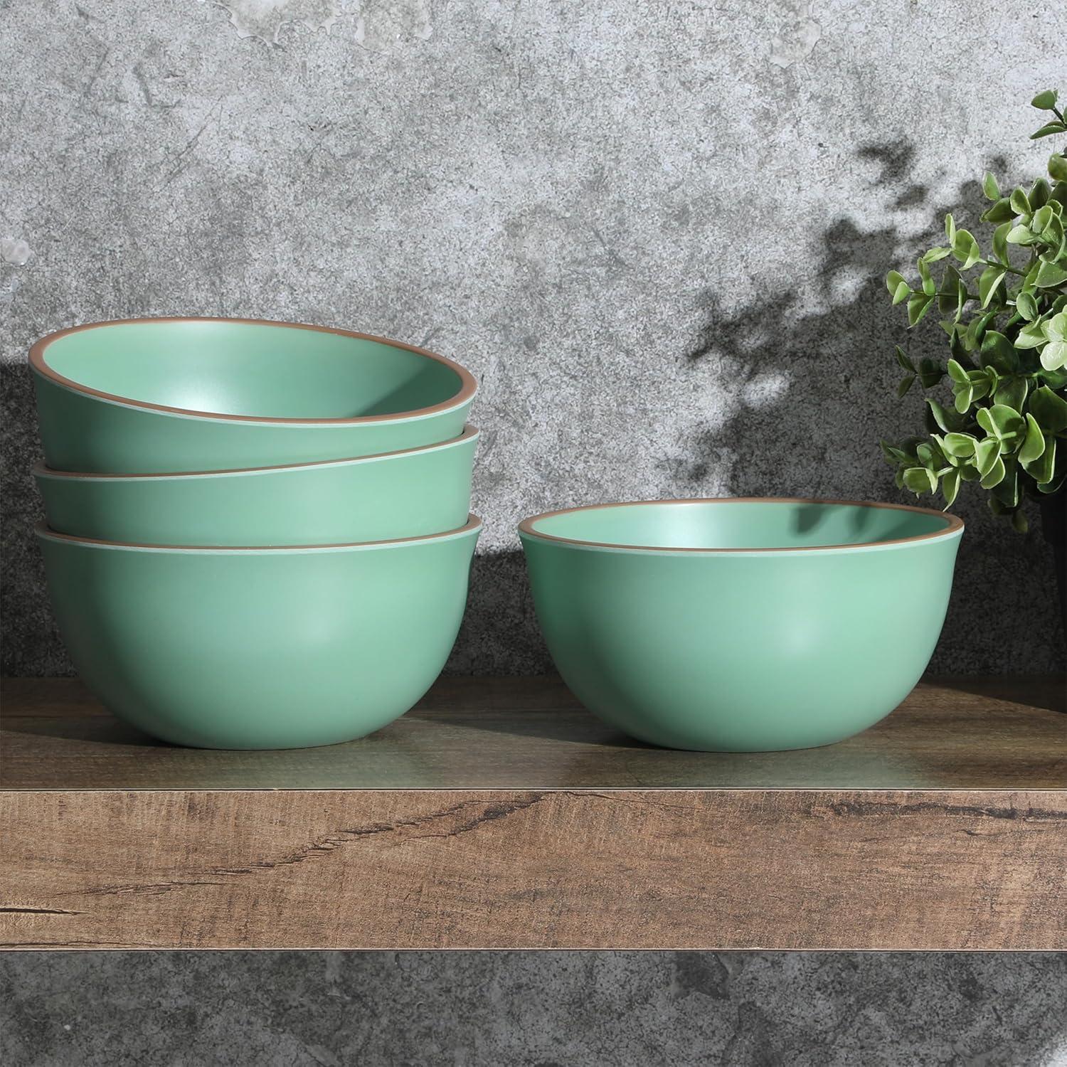 Matte Green Melamine 6.1 Inch Cereal Bowl Set, 4 Piece