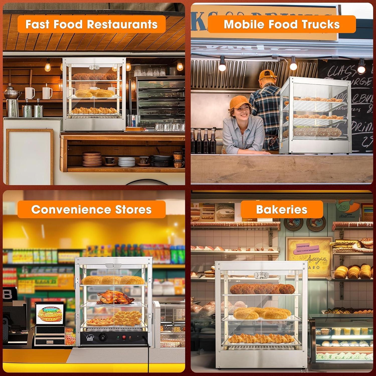 Stainless Steel 20" 3-Tier Commercial Food Warmer with LED Lighting