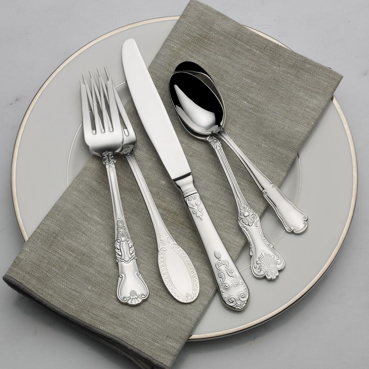 Wallace Wallace Hotel Lux 77-Piece 18/10 Stainless Steel Flatware Set, Silver, Service for 12