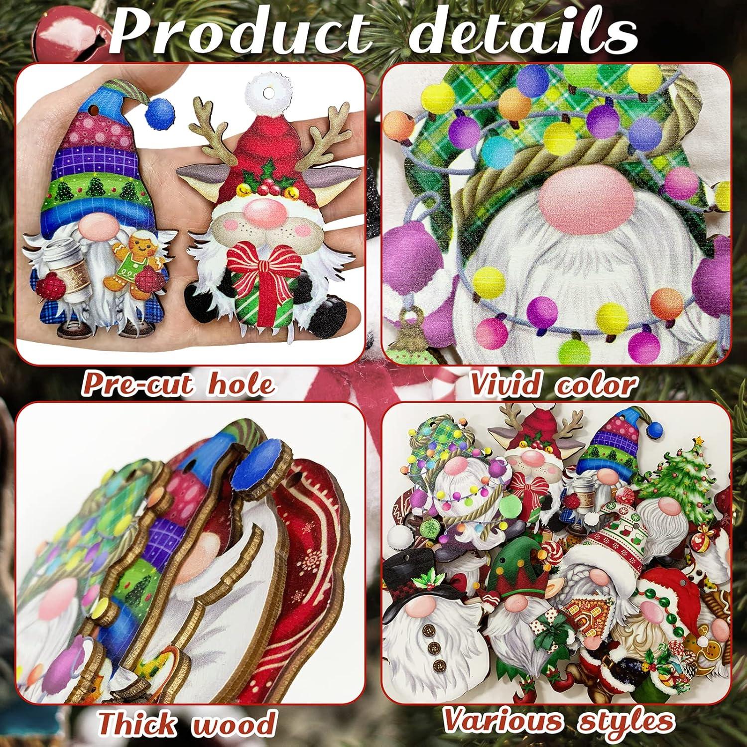 24pcs Gnome Christmas Ornaments Set - Festive Decorations with Wooden Gnomes for Tree Adornments & Ultimate Holiday Celebration Accessories
