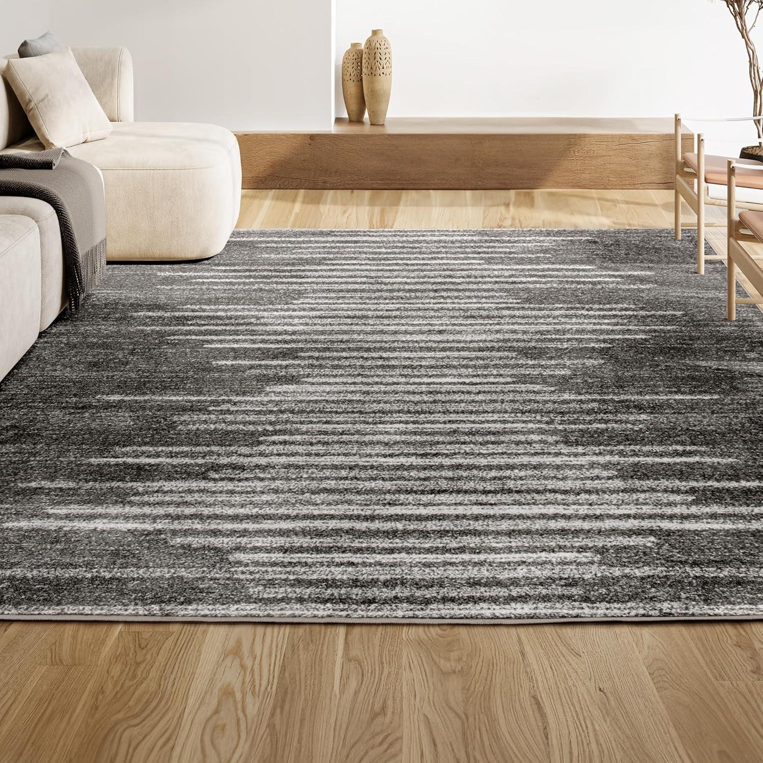 8'x10' Aya Berber Stripe Geometric Area Rug, Gray/Cream - JONATHAN Y