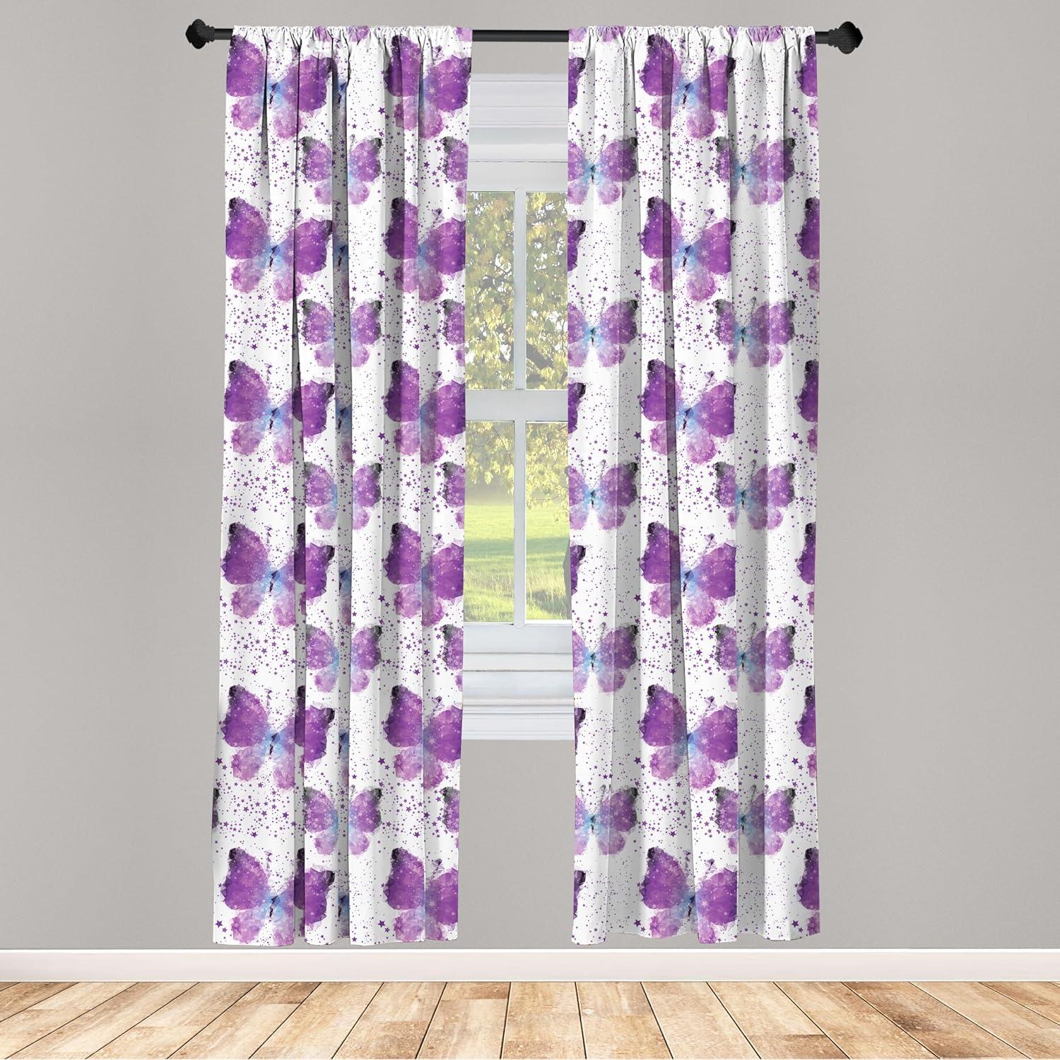 Ambesonne Butterfly Curtains, Modern Poly Effect, Pair of 28"x63", Purple Pale Blue White