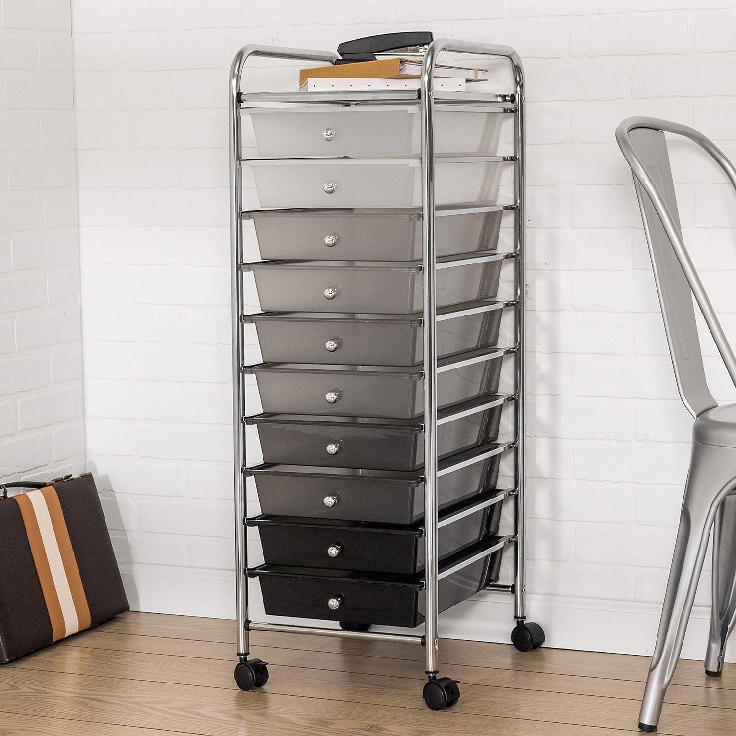 Gray and Black 10-Drawer Rolling Storage Cart