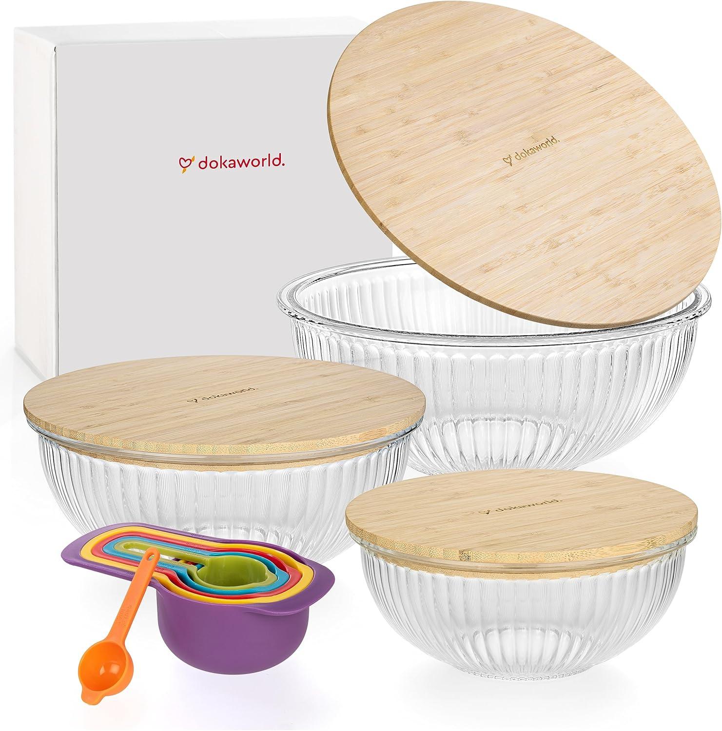 Amber Glass Meal Prep Containers with Acacia Lids, Set of 4