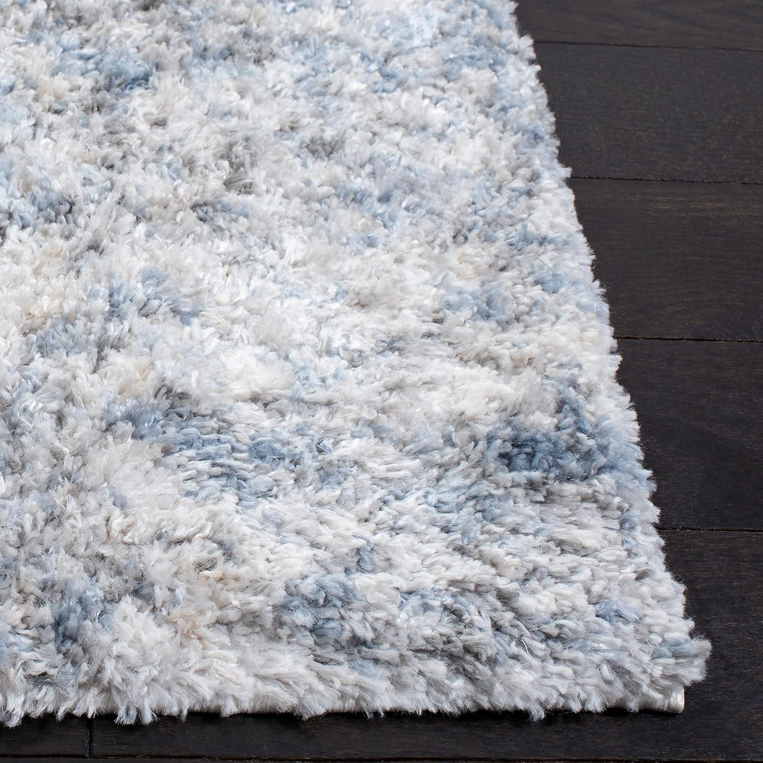 Ivory and Grey Synthetic Shag Square Area Rug