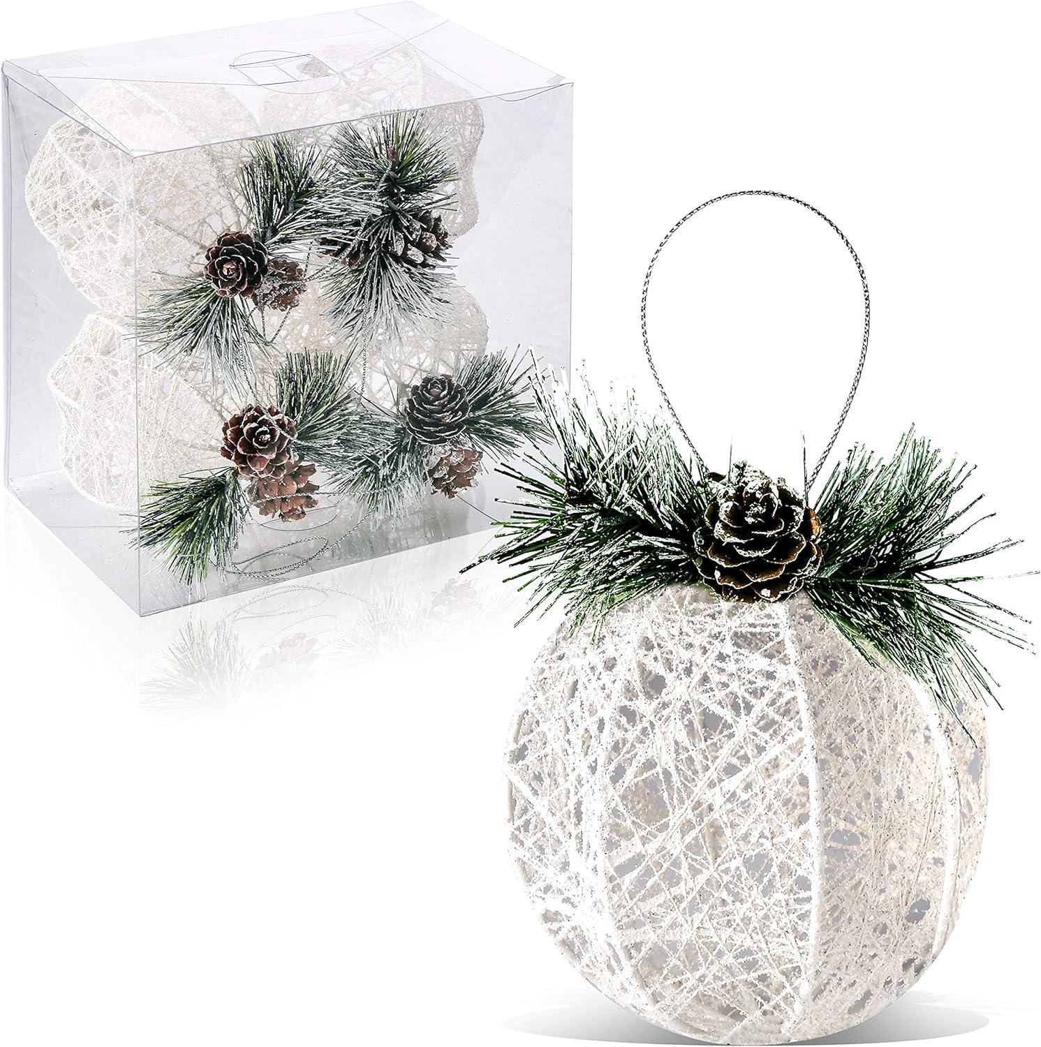 White Rattan Pinecone Shatterproof Christmas Ornaments Set