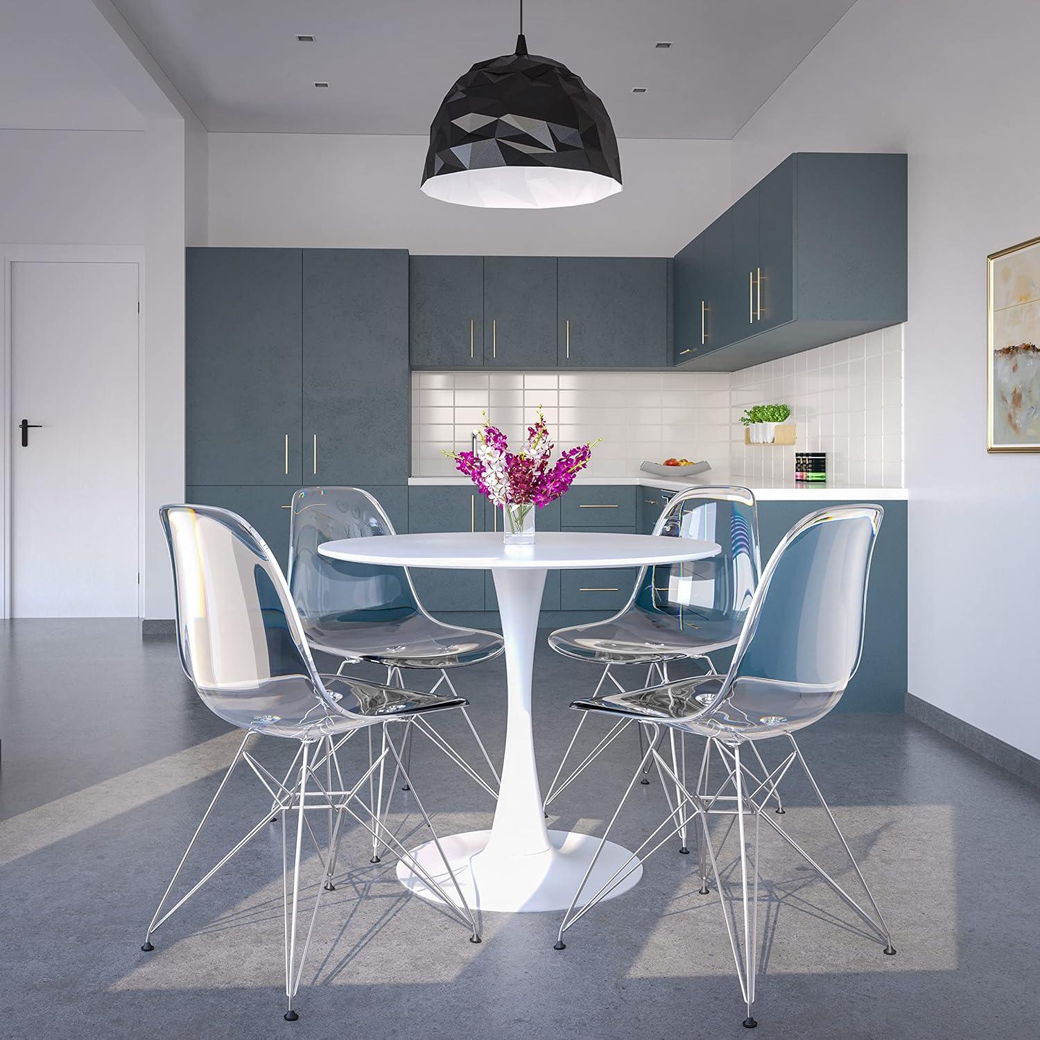 LeisureMod Bristol Mid-Century Modern Round Table with Wood Top and Iron Pedestal Base with Gloss Finish for Kitchen and Dining Room