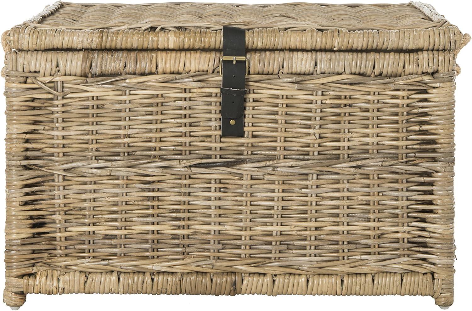 Natural Wicker and Leather Accented Storage Trunk