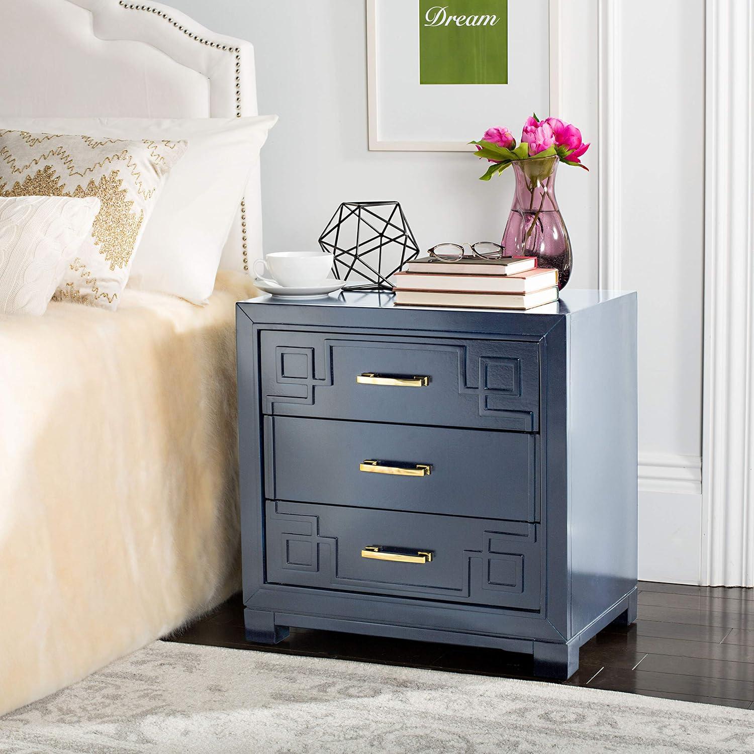 Raina 3 Drawer Greek Key Night Stand  - Safavieh