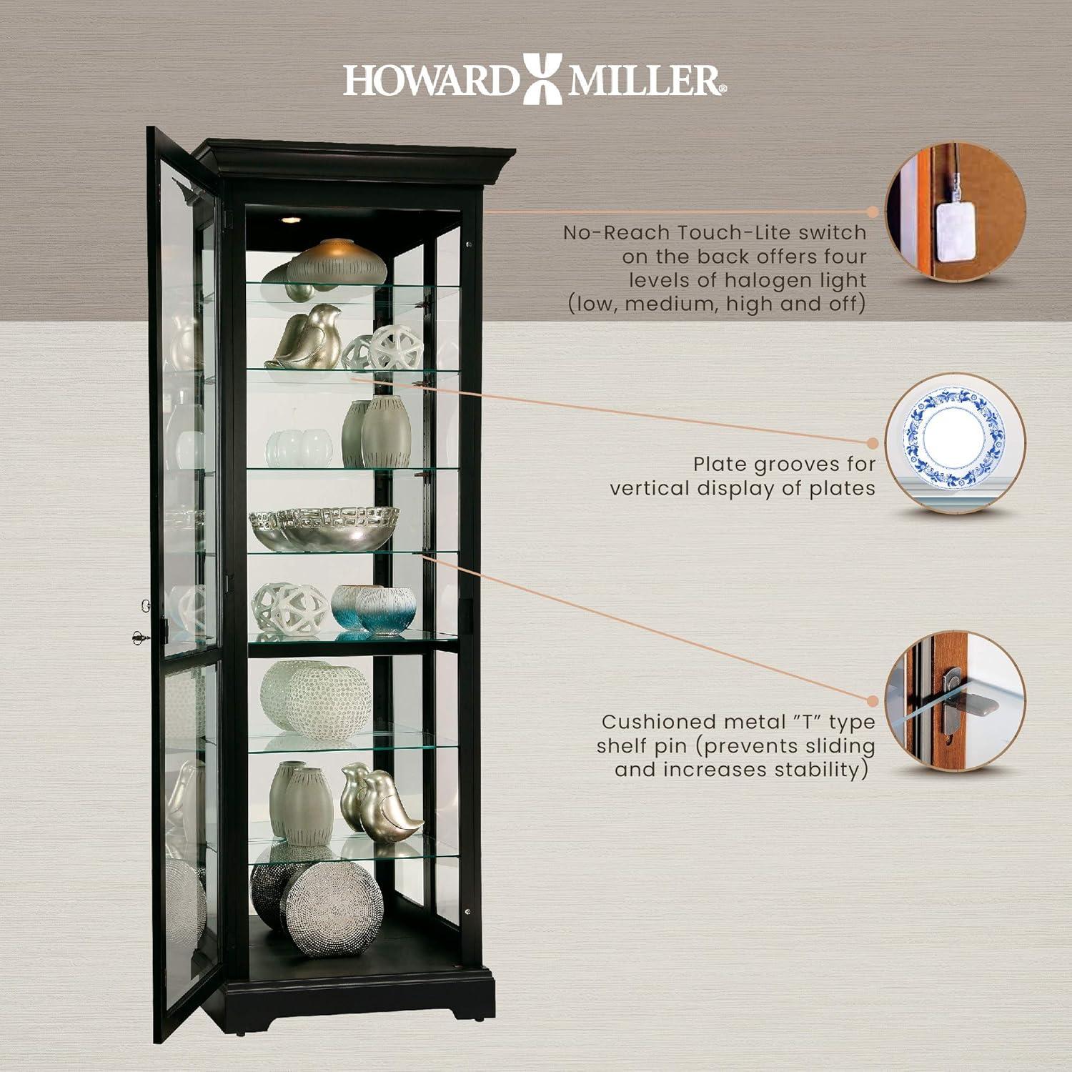 Greyleigh™ Flagg Lighted Gallery Style 5 Shelf Curio Cabinet in Onyx Black