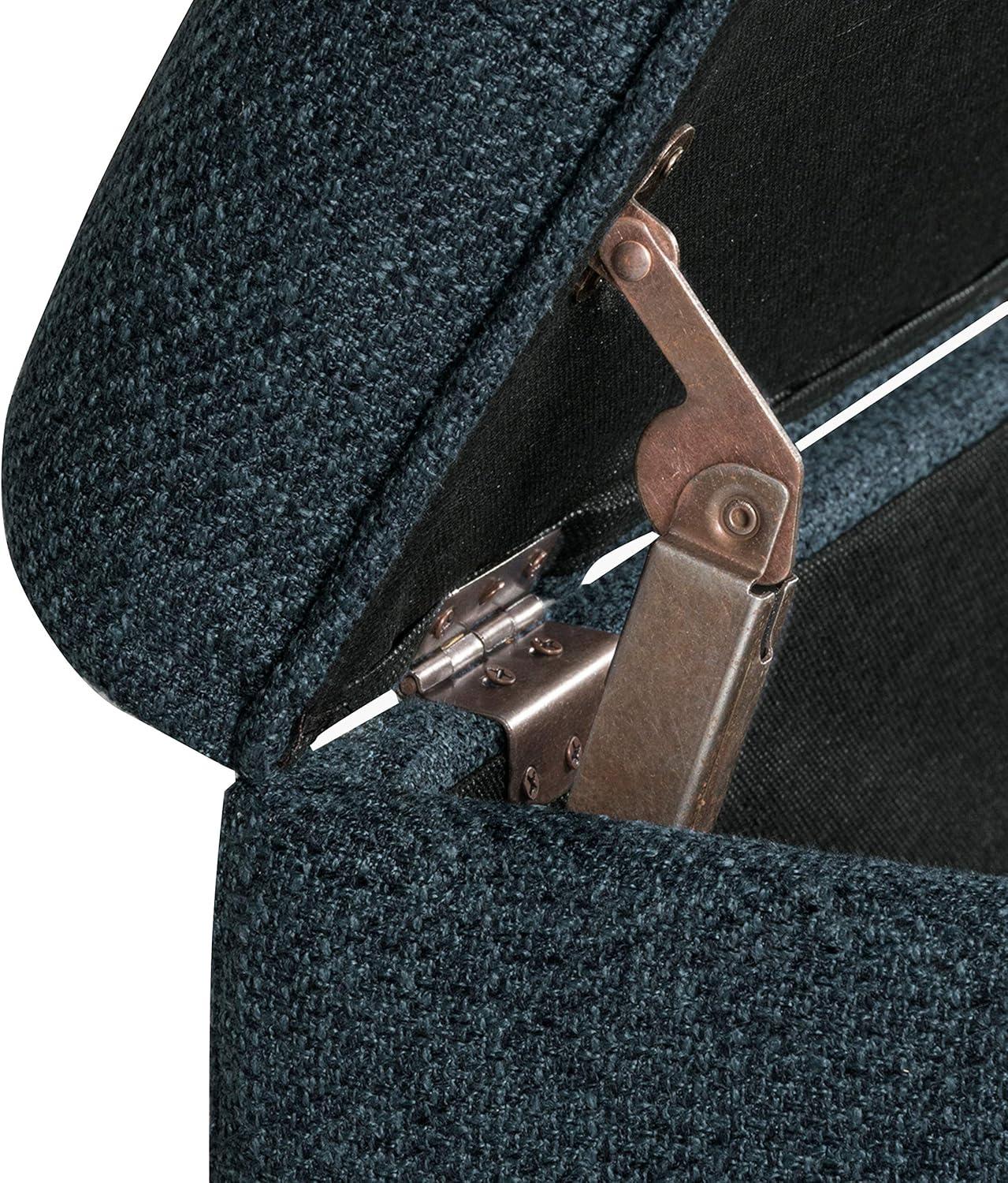 Cocktail Storage Bench Navy - HomePop: Upholstered, Tufted, Wood Base, Honey Oak Finish