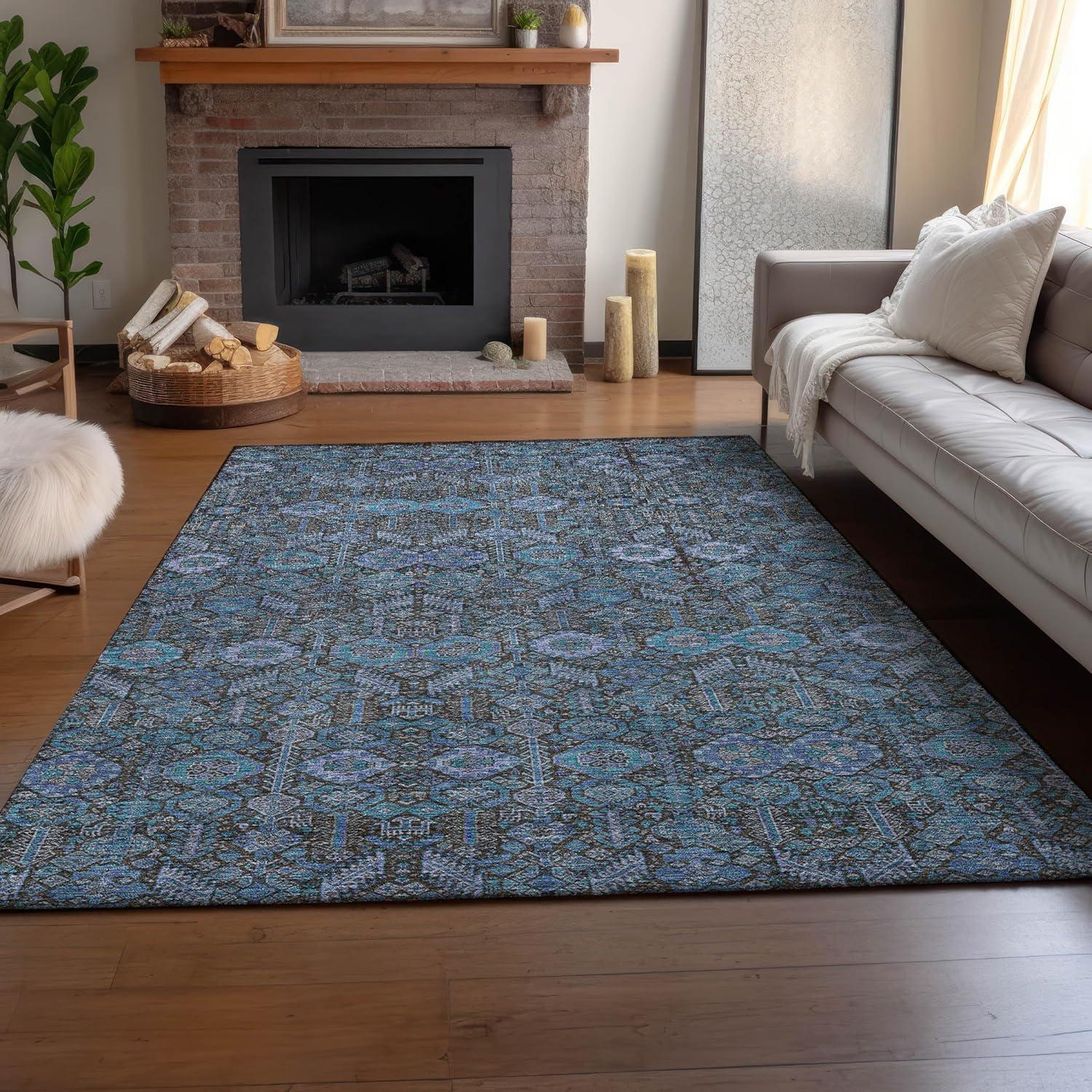Teal Bohemian Washable Synthetic 8' x 10' Area Rug