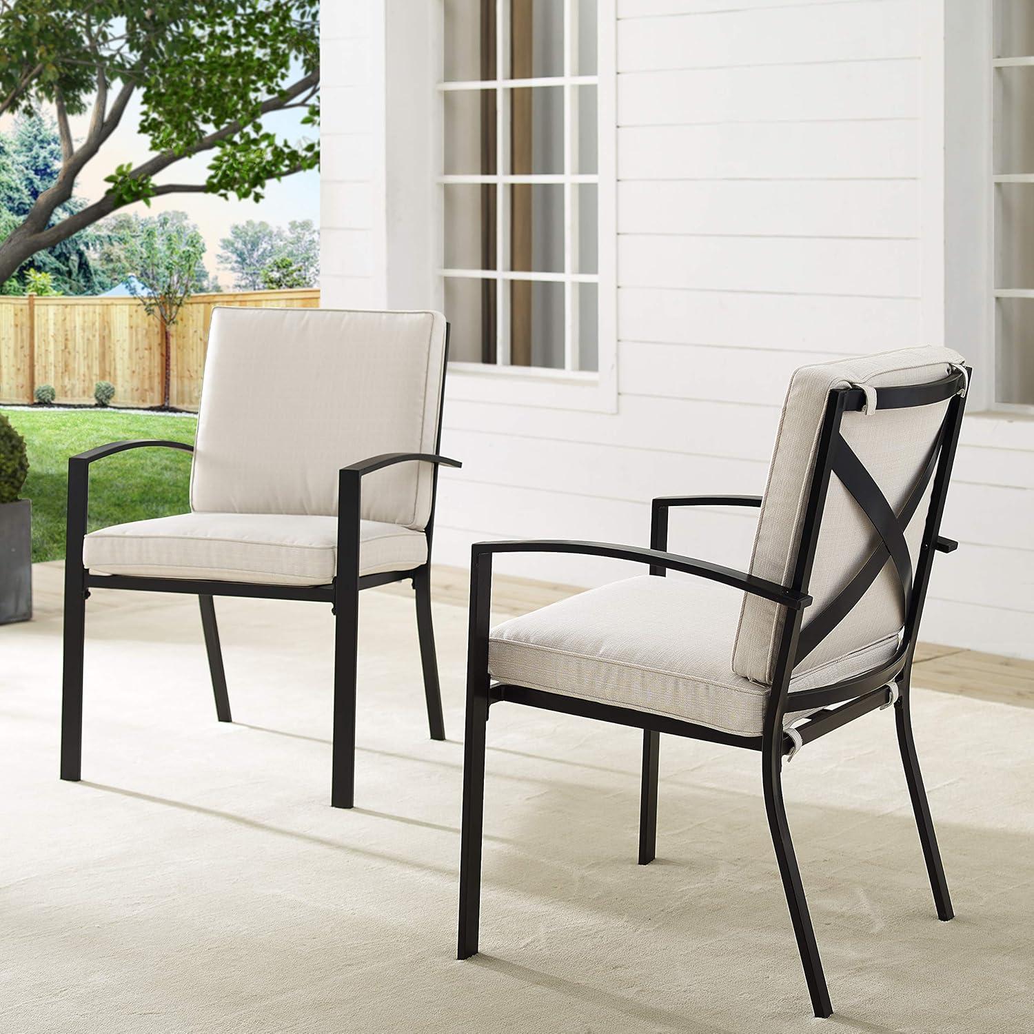 Kaplan Outdoor Dining Chairs with Cushions, Set of 2, Oatmeal and Bronze