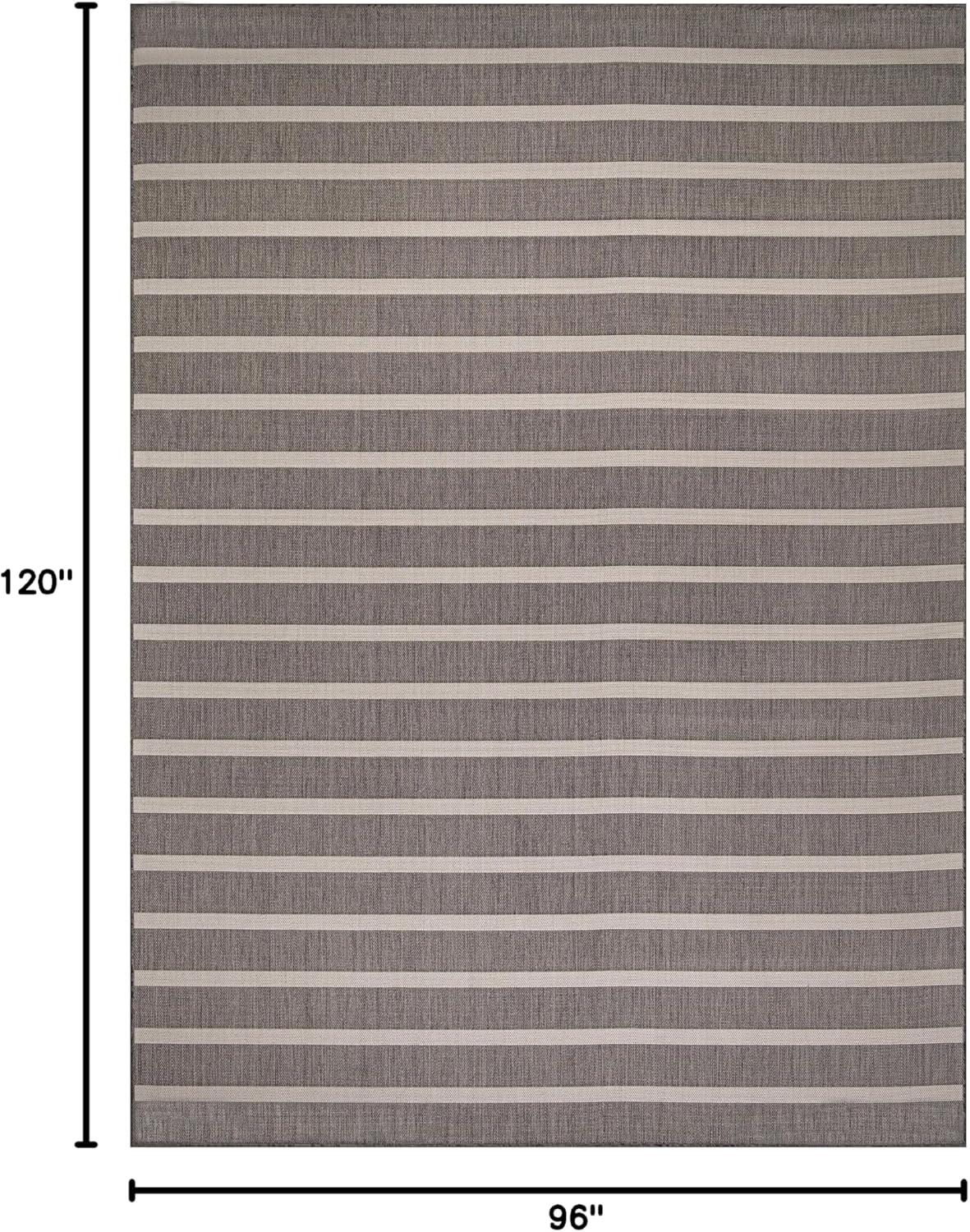 Nourison Positano Modern Stripes Flatweave Indoor Outdoor Low Pile Area Rug Charcoal Ivory 8' x 10'