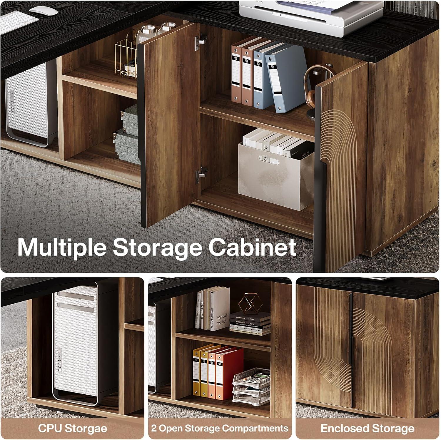 Tribesigns 74.8 Inch Executive Desk, Large Office Desk with Cabinet, L Shaped Computer Table with Shelves and CPU Storage, Modern Home Office Desks Business Furniture Workstation Set