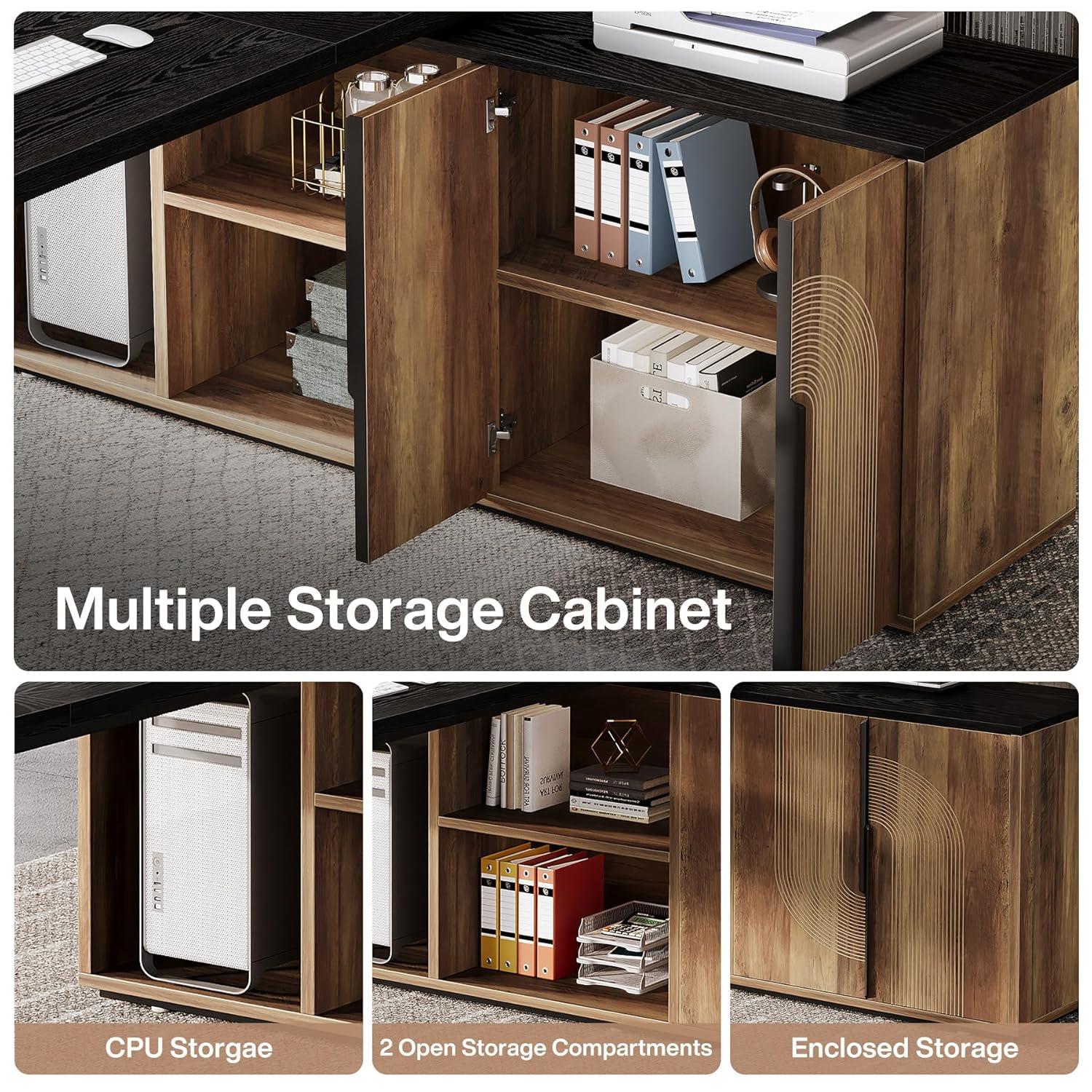 Tribesigns 74.8 Inch Executive Desk, Large Office Desk with Cabinet, L Shaped Computer Table with Shelves and CPU Storage, Modern Home Office Desks Business Furniture Workstation Set