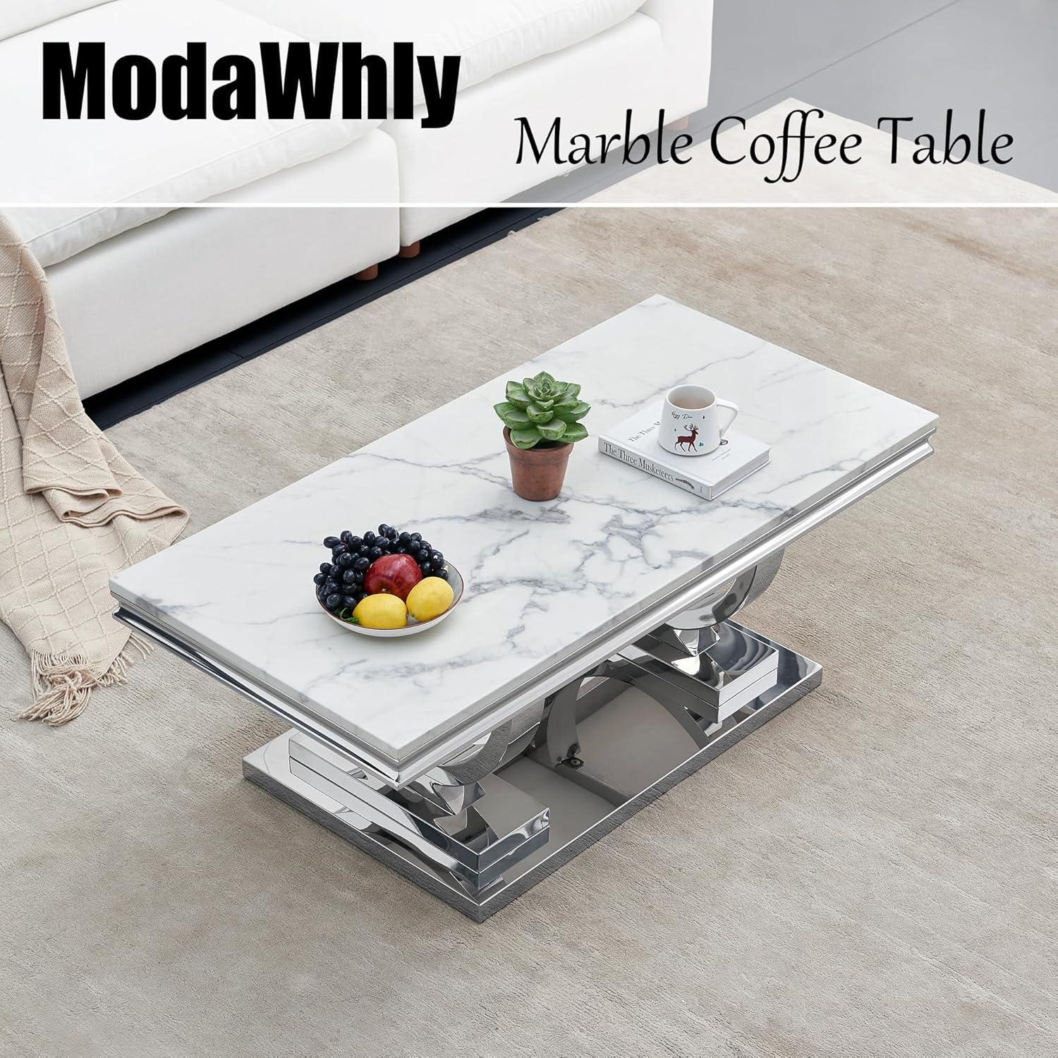 Rectangle Marble Coffee Table With Stainless Steel Base