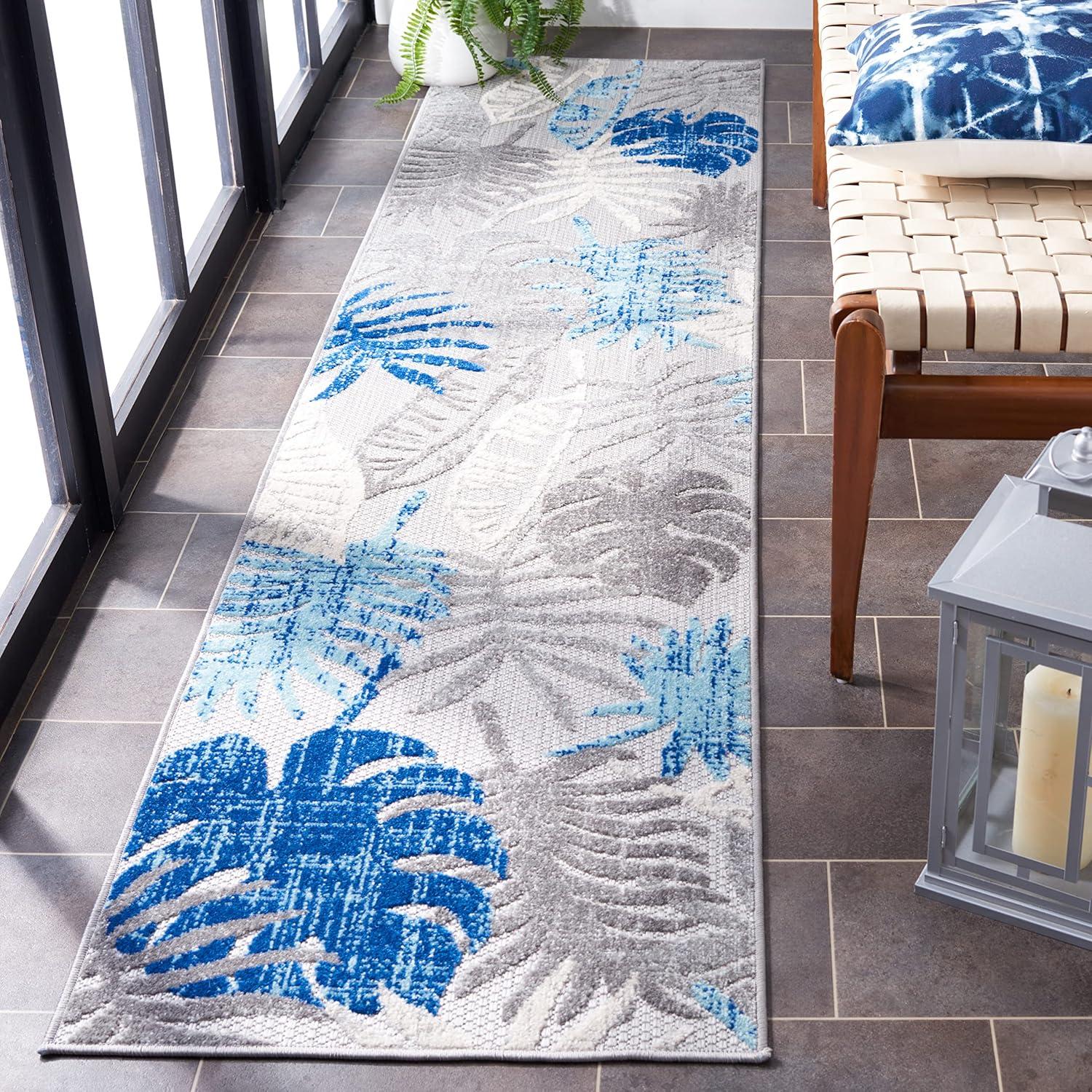 Cabana CBN831 Power Loomed Indoor/Outdoor Runner Rug - Grey/Blue - 2'x8' - Safavieh.