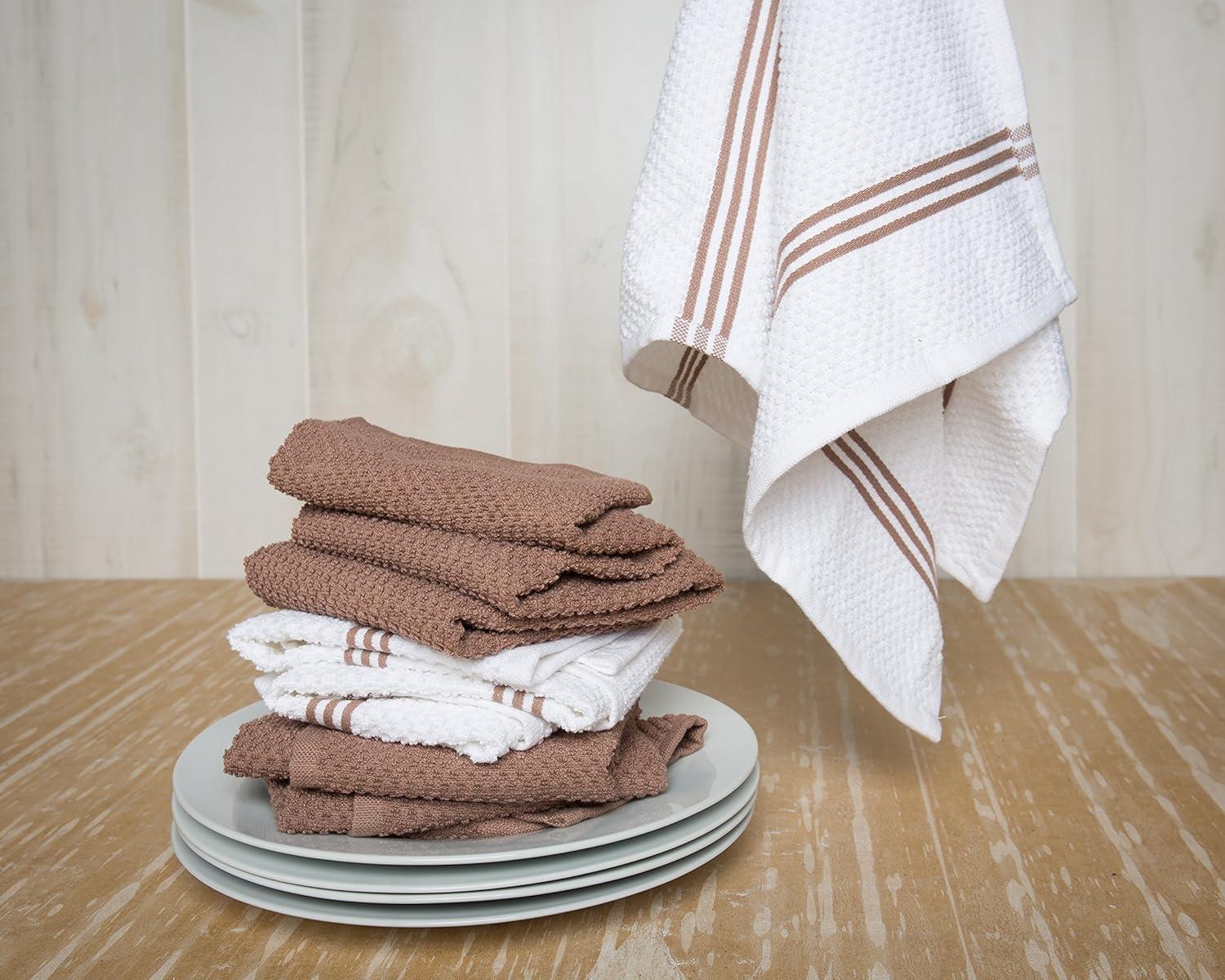 Sticky Toffee Kitchen Towels Dish Towels 100% Cotton, Set of 4, Brown and White Hand Towels, Tea Towels, Reusable Absorbent Cleaning Cloths, 28 in x 16 in
