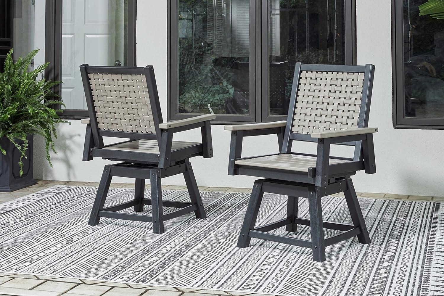 Signature Design by Ashley Mount Valley Outdoor Swivel Chair (Set of 2), Driftwood/Black