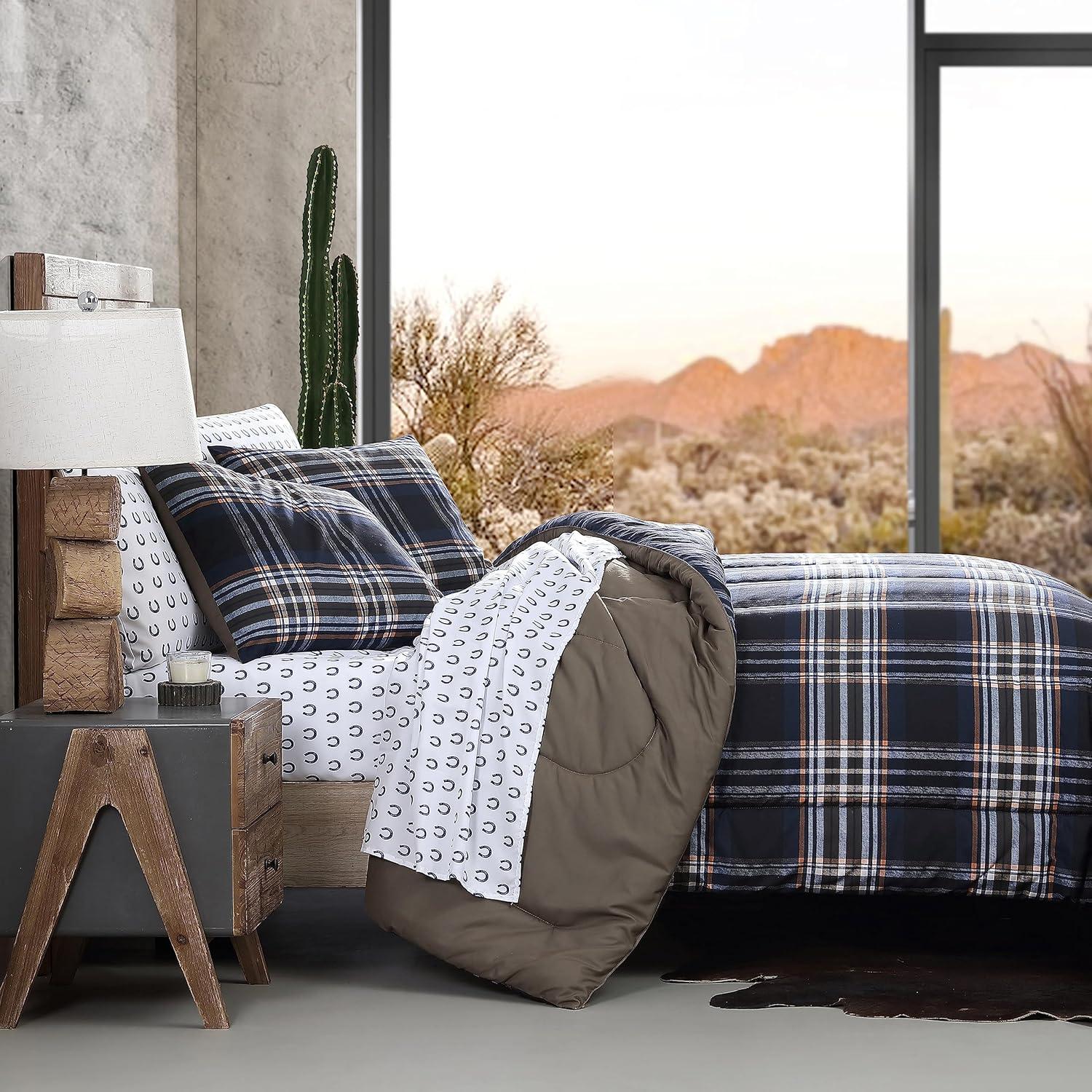 Wrangler 3pc Full/Queen City Flats Plaid Duvet Set Blue: Microfiber Bedding, OEKO-TEX Certified