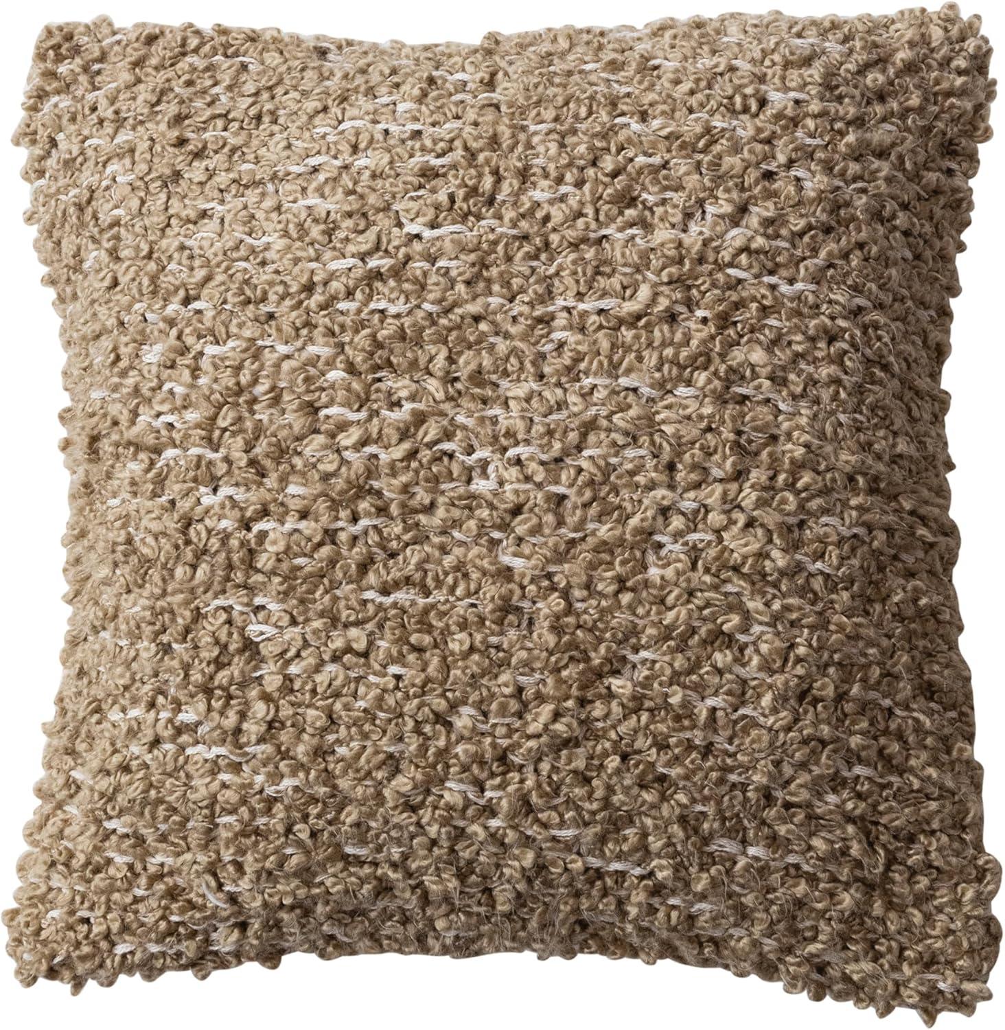 Tan Woven Cotton Blend Bouclé Square Pillow