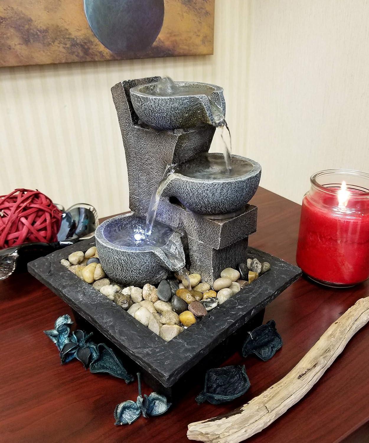 Black Stone Aura Meditation Tabletop Fountain with LED Light