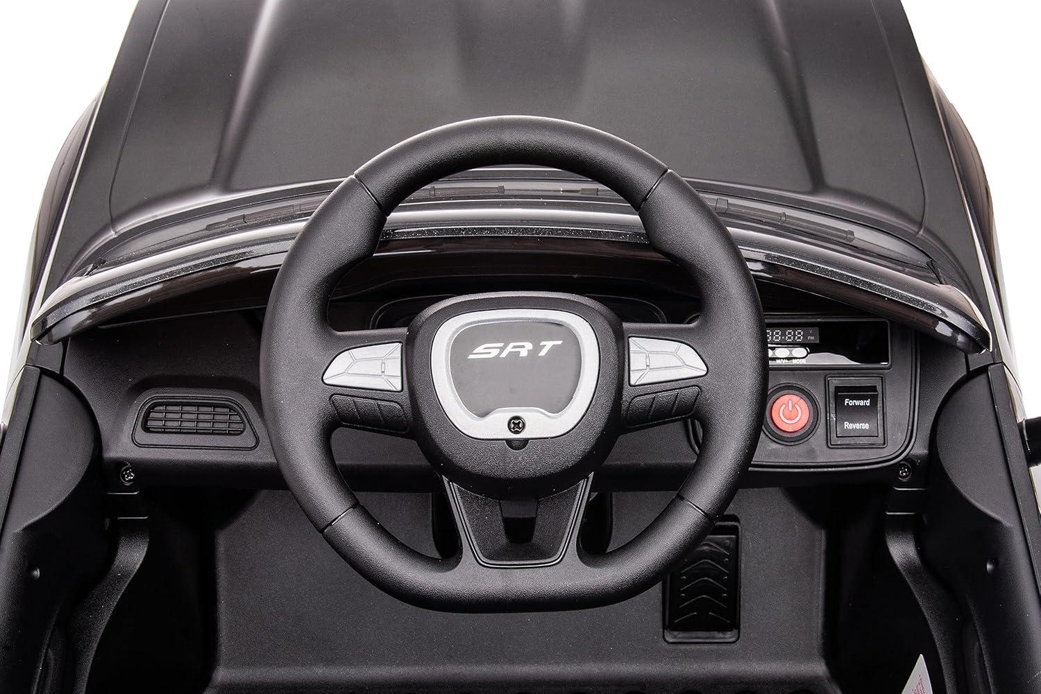 Kids Ride on Car with Remote Control, 12V Licensed Dodge Challenger SRT Ride on Toy, Electric Car Vehicle with Bluetooth, LED Lights, Horn, Battery Powered Toy Car for Boys Girls, Black, D5314