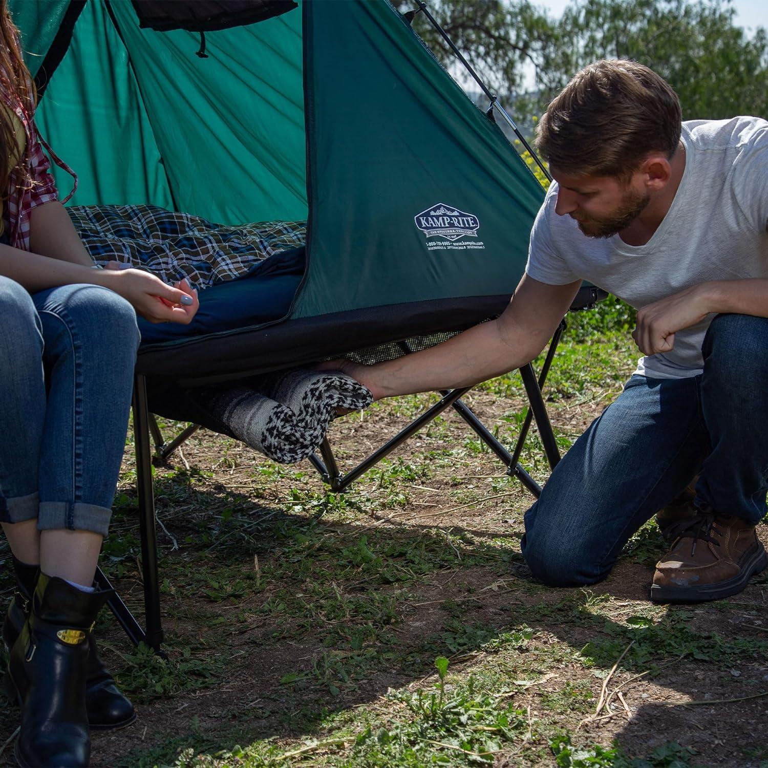 Kamp-Rite DCTC Collapsible Double Compact 2 Person Tent Cot w/Bag & Rain Fly, Easy Set Up, Green