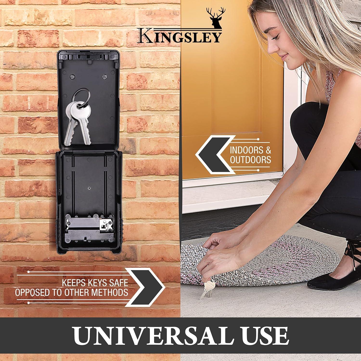 Kingsley Key Lock Box - Guard-a-Key, Secure Weatherproof Key Box Wall Mount for Indoors and Outdoors, 4 Digit Resettable Combination Code, Large Capacity for Storing Spare Keys