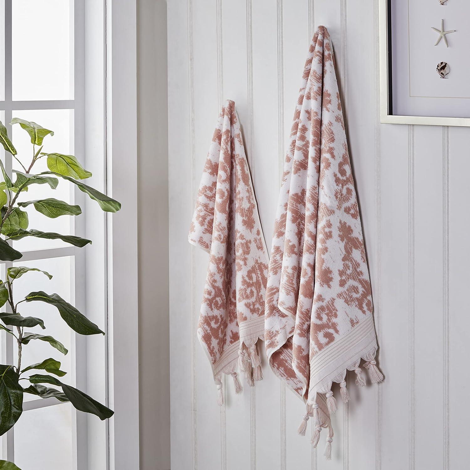 SKL Home 2pc Mirage Fringe Hand Towel Set Blush: 100% Cotton, Jacquard Terry, Bathroom Decor