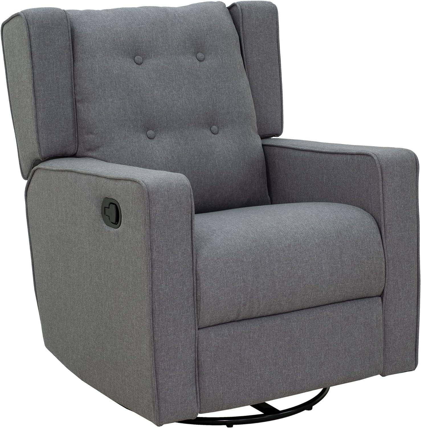 Modern Chic Gray Linen Swivel Recliner with Button Tufted Back