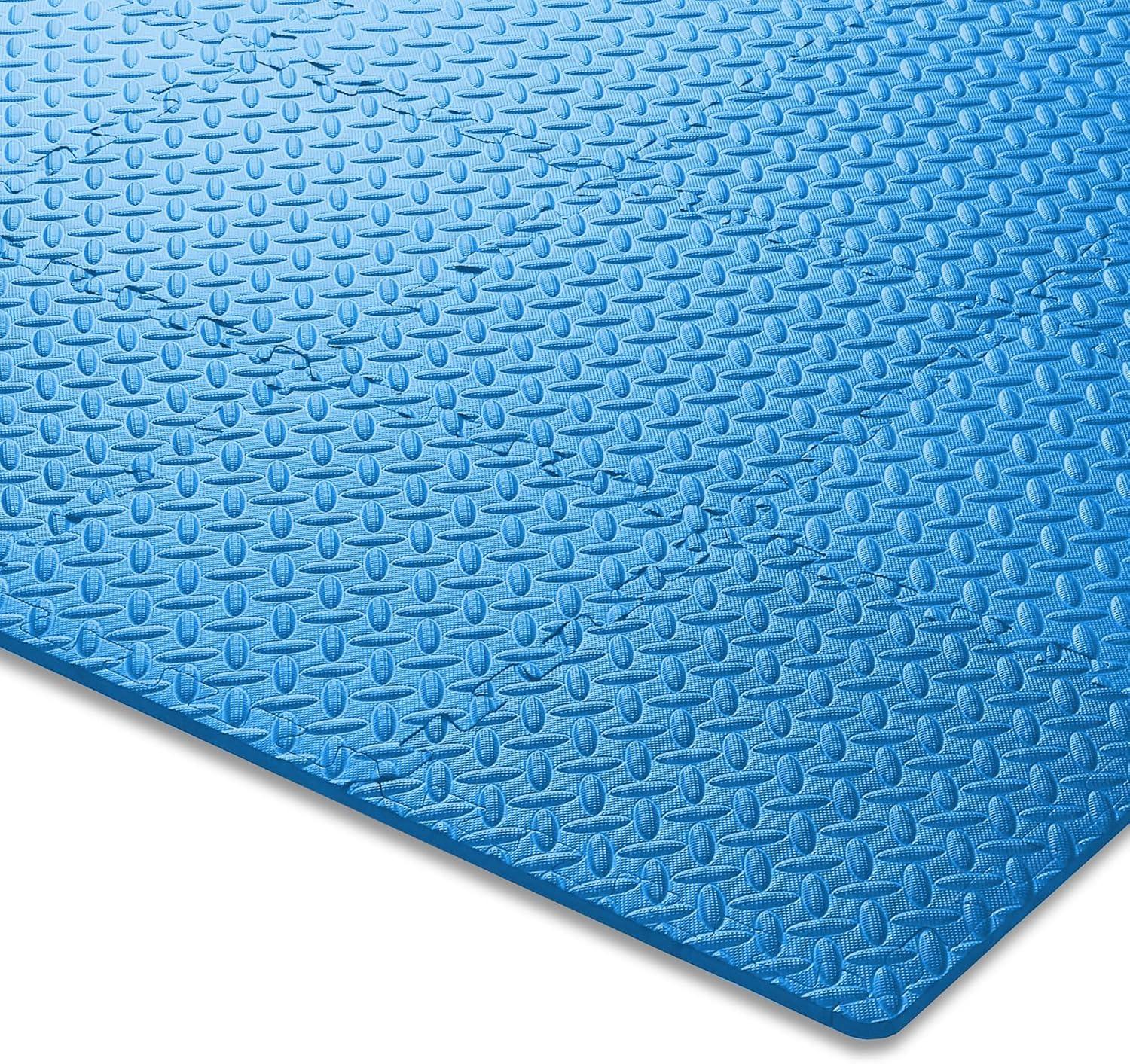Philosophy Gym Pack of 12 Exercise Flooring Mats - 12 x 12 Inch Foam Rubber Interlocking Puzzle Floor Tiles - Blue