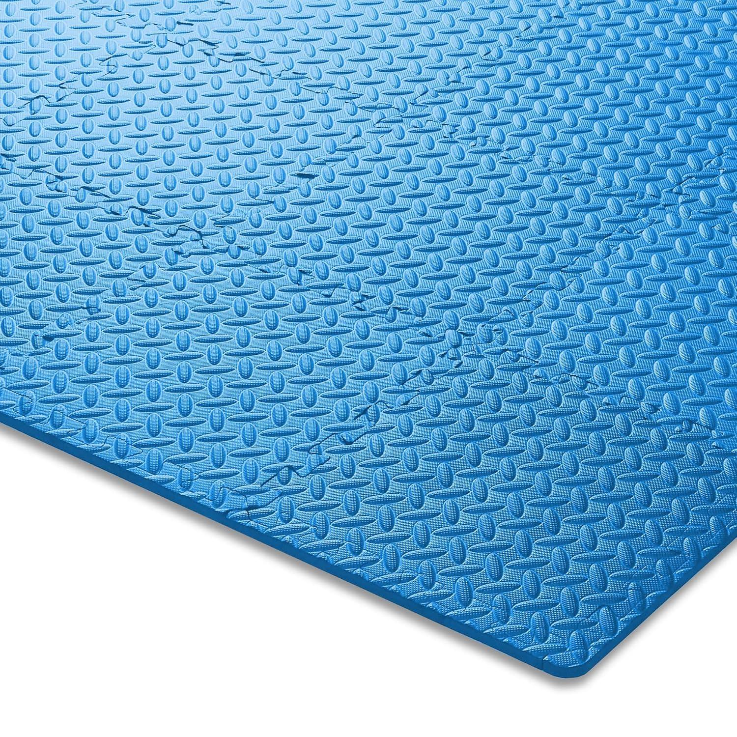Philosophy Gym Pack of 12 Exercise Flooring Mats - 12 x 12 Inch Foam Rubber Interlocking Puzzle Floor Tiles - Blue
