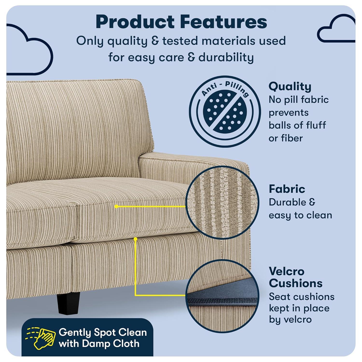 Serta Palisades 73" Track Arm Sofa, Easy Care Fabric, Soft Pillow Back, Pocket Coil Seat Cushions