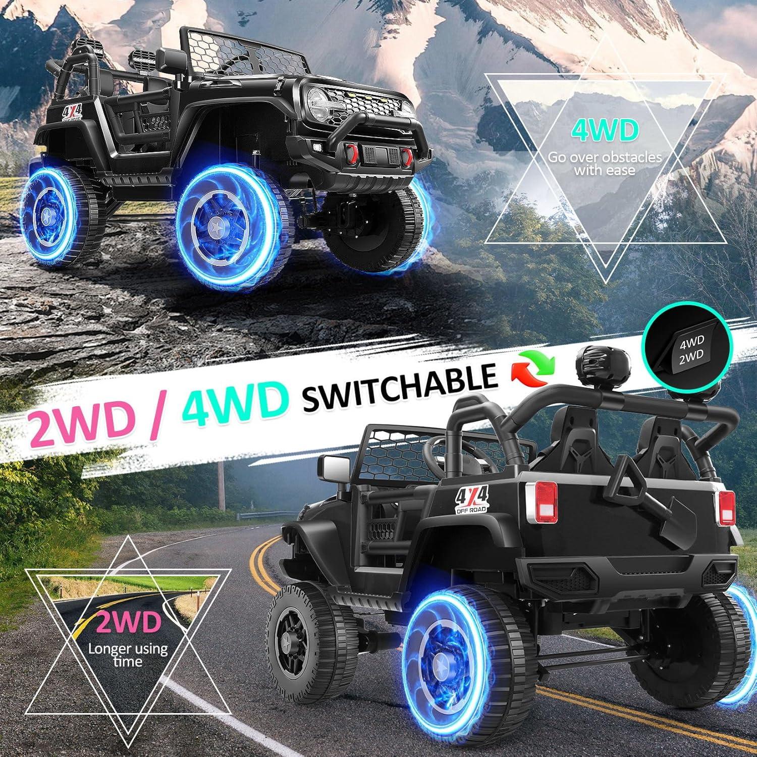 Ancheer 24V Real 2 Seater Ride On Toys Electric SUV Jeep Car With Remote Control,2WD/4WD Switchable, 4X100W Motor, Bluetooth, Music, USB, Lights