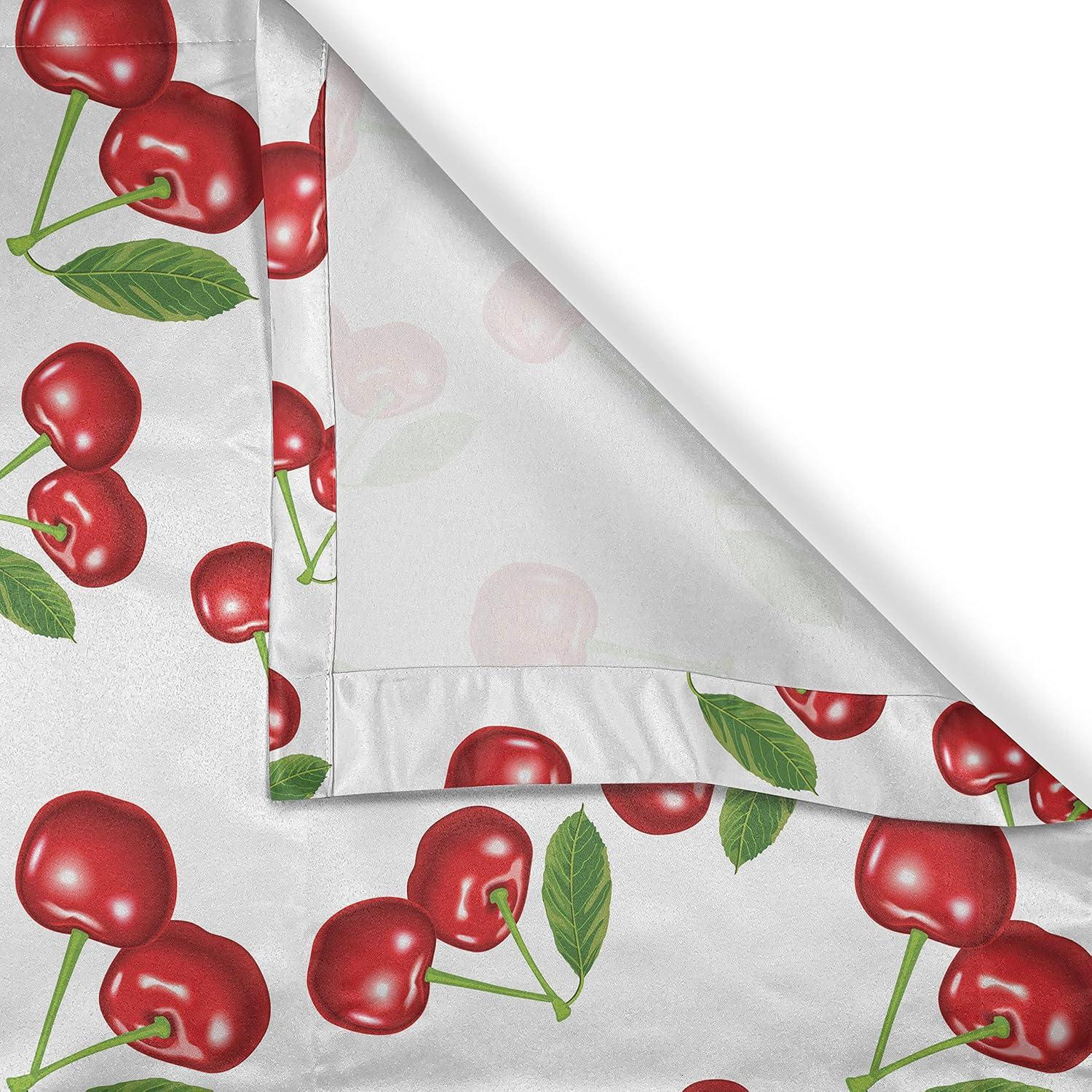 Ambesonne Fruit Valance & Curtain, Cherry Fruit Pattern, 55"x24", White Vermilion Green