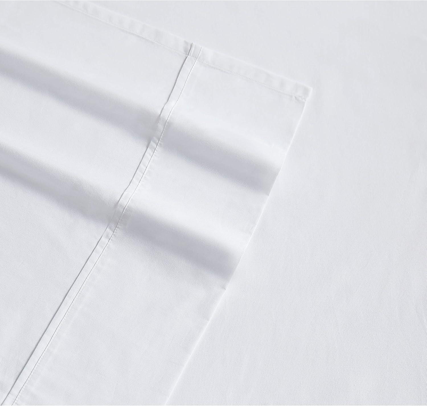 Twin XL White Cotton Percale Solid Sheet Set