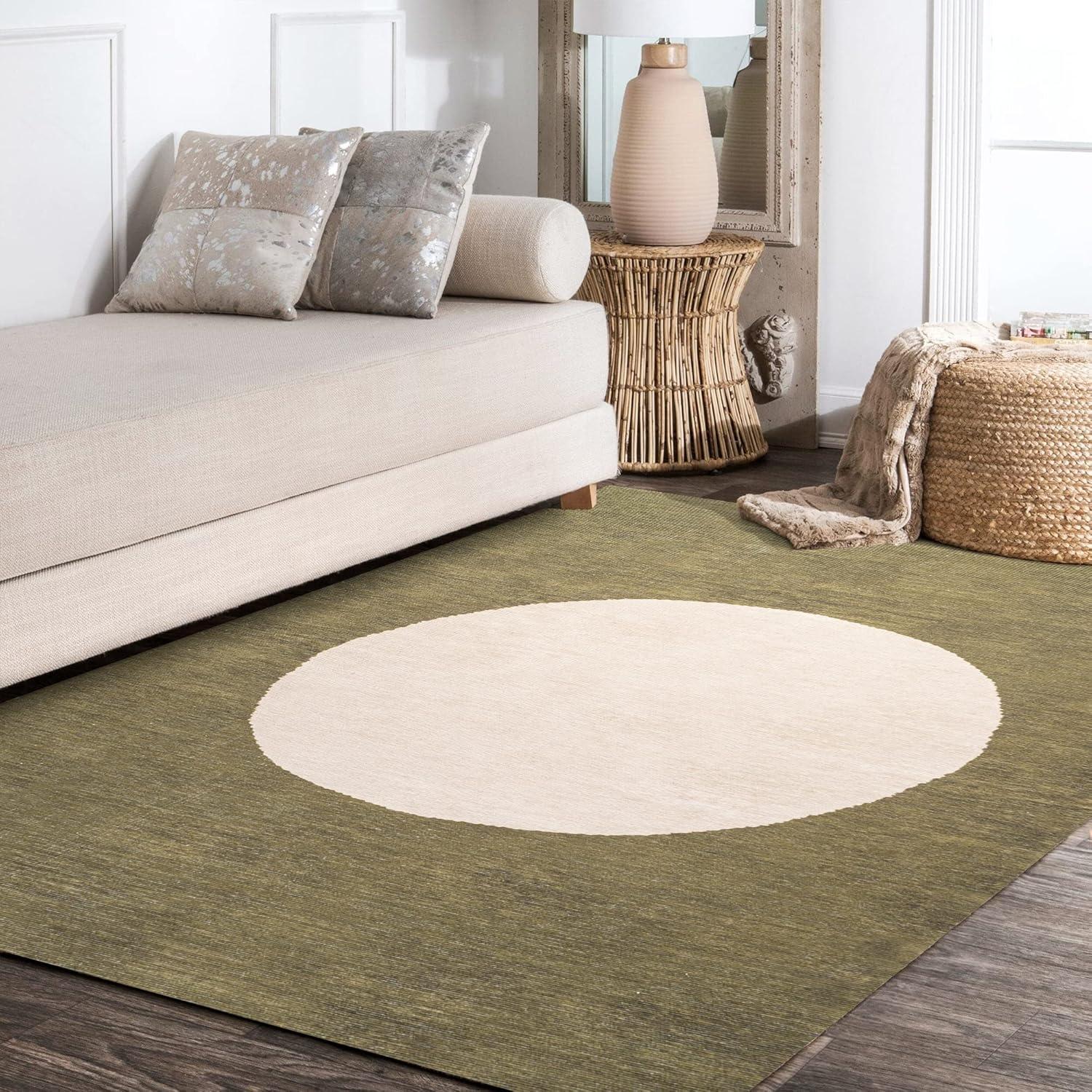 4' x 6' Cirkel Minimalist Geometric Dot Machine-Washable Area Rug, Olive/Cream - JONATHAN Y